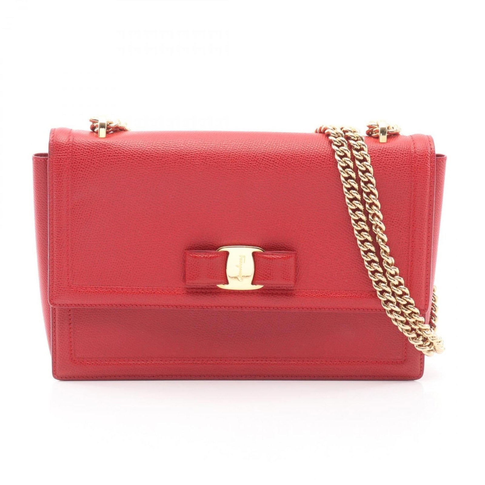 Handbag Salvatore Ferragamo Leather Shoulder: Handbag Salvatore Ferragamo Leather Shoulder Red leather shoulder bag from Salvatore Ferragamo, measuring 16cm x 24cm x 5cm. This stylish handbag features a classic design with clean lines and a timel
