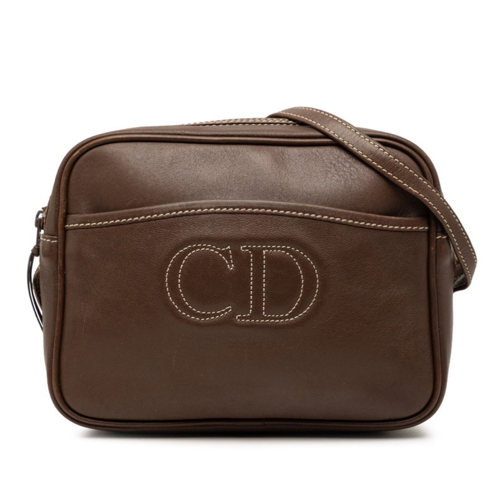 Shoulder bag leather by Christian Dior: Shoulder bag leather by Christian Dior Brown leather shoulder bag by Christian Dior, measuring 14cm x 18cm x 5cm. This luxurious bag features high-quality leather construction and a classic design tha