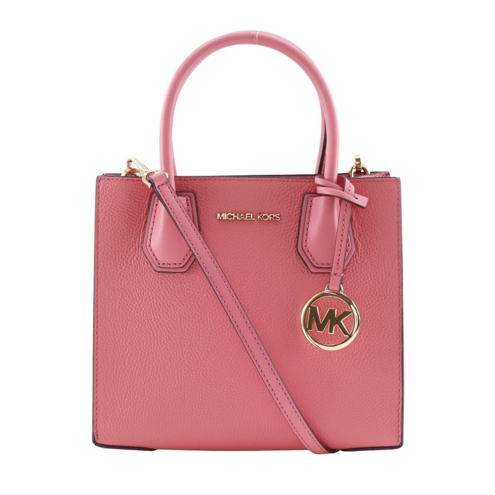 Handbag Leather Michael Kors: Handbag Leather Michael Kors Handbag made from high-quality leather, featuring a distinctive pink color and adjustable shoulder strap for comfortable wear. The bag measures 20cm x 22cm x 10.5cm in siz