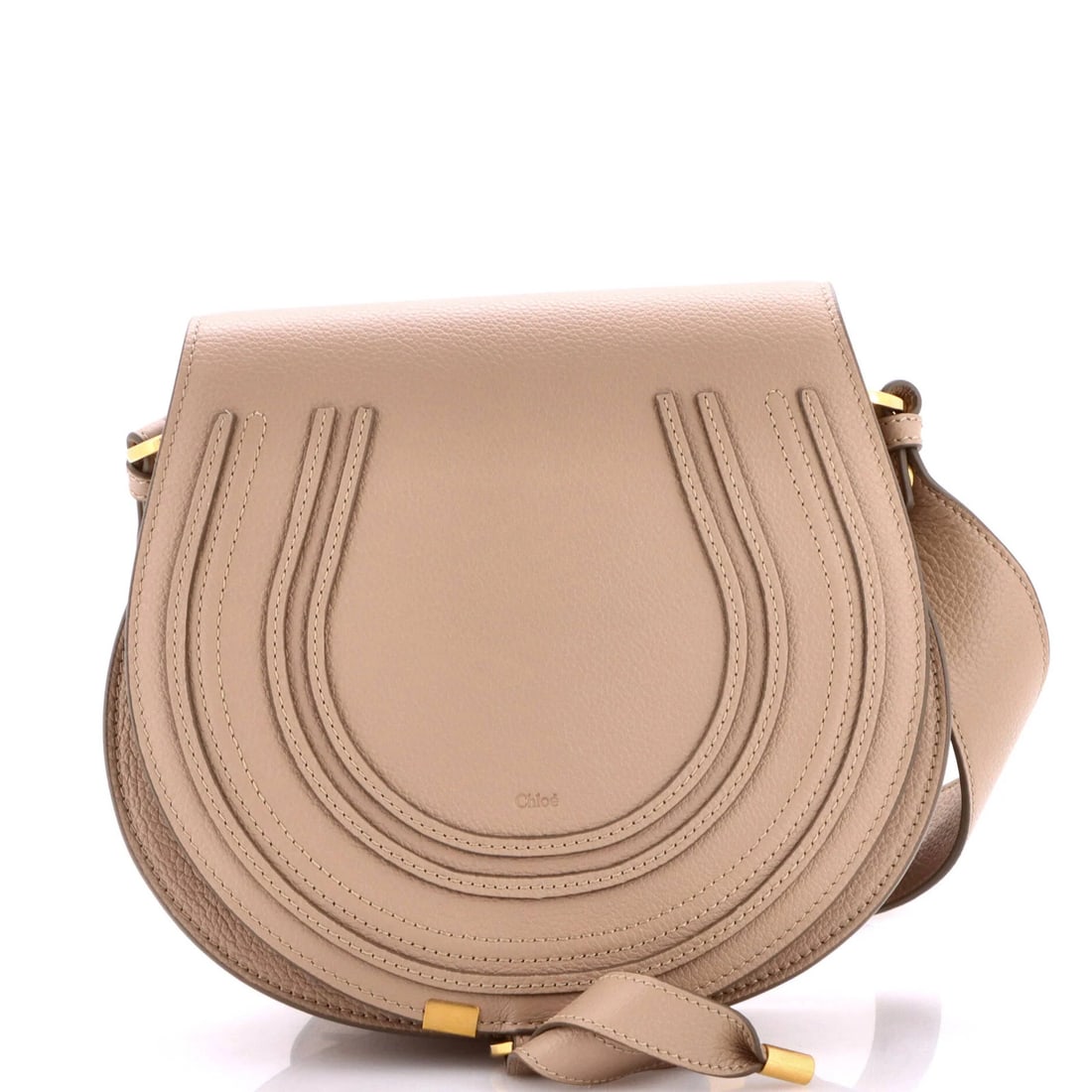 Marcie Crossbody Small Chloe Leather Bag: Marcie Crossbody Small Chloe Leather Bag Small Marcie Crossbody Bag in Neutral Leather. This Chloe bag features a neutral exterior color, minor creases on the exterior and interior, and a perfume odor