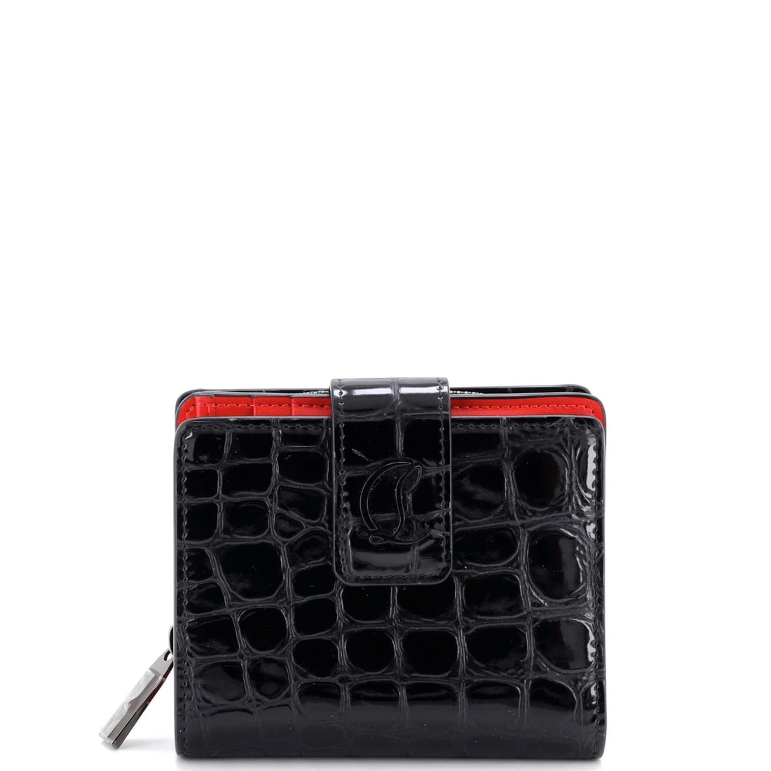 Christian Louboutin Loubi54 Wallet Embossed Leather: Christian Louboutin Loubi54 Wallet Embossed Leather Black embossed leather wallet from Christian Louboutin's Loubi54 collection, featuring a classic design with subtle red accents inside. The exterior
