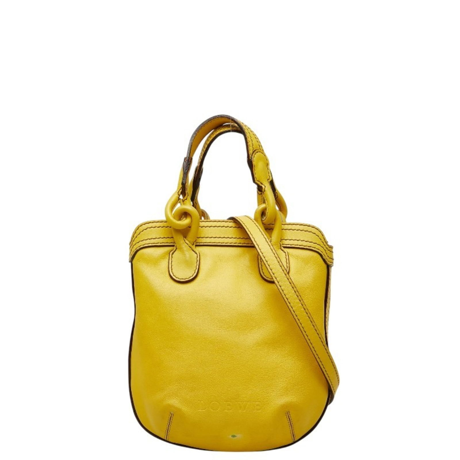 Loewe Handbag Shoulder Bag Leather: Loewe Handbag Shoulder Bag Leather The Loewe Handbag Shoulder Bag Leather boasts a vibrant yellow hue, adding a pop of color to any outfit. Made from high-quality leather, this shoulder bag measures 2