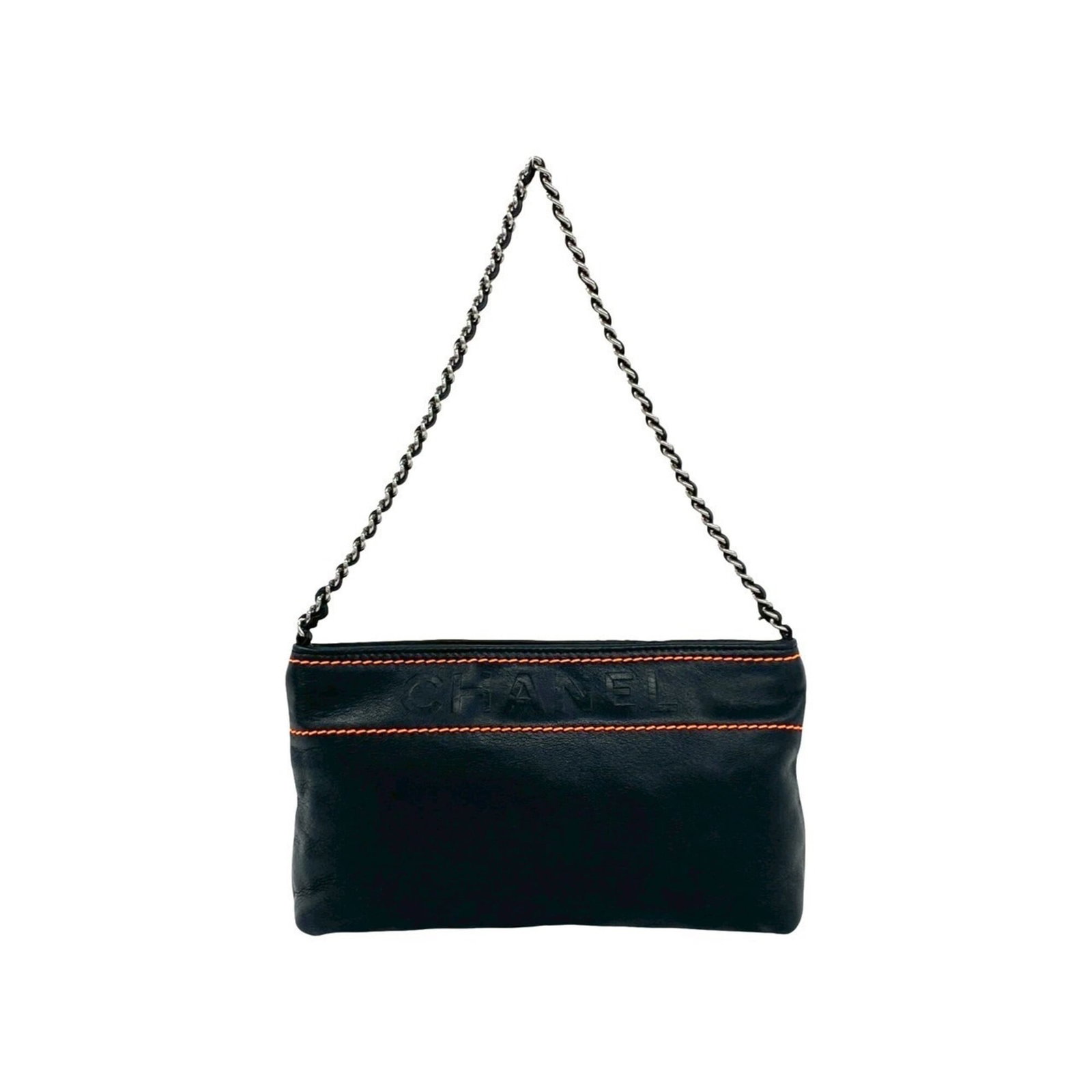 Chanel Handbag Shoulder Bag Leather: Chanel Handbag Shoulder Bag Leather Chanel's iconic shoulder bag features luxurious lambskin leather in sleek black, crafted with attention to detail. Measuring 13cm x 22cm x 5.5cm, this stylish acces