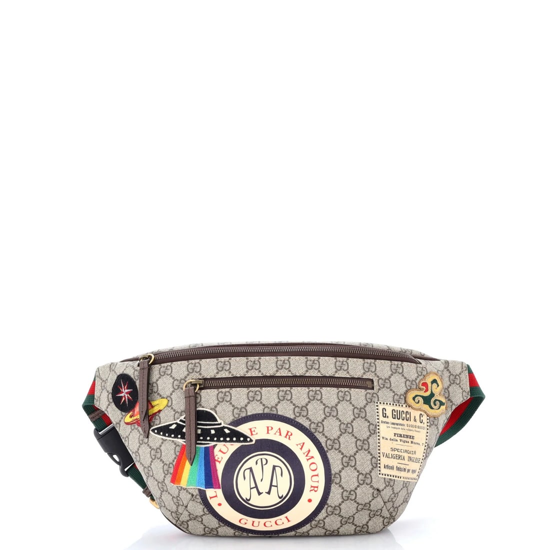 Coated canvas bag with zip belt and applique GG: Coated canvas bag with zip belt and applique GG Brown Coated Canvas Bag with Zip Belt and Applique GG. This Gucci Courrier bag boasts a stylish design, featuring a coated canvas exterior in brown and 