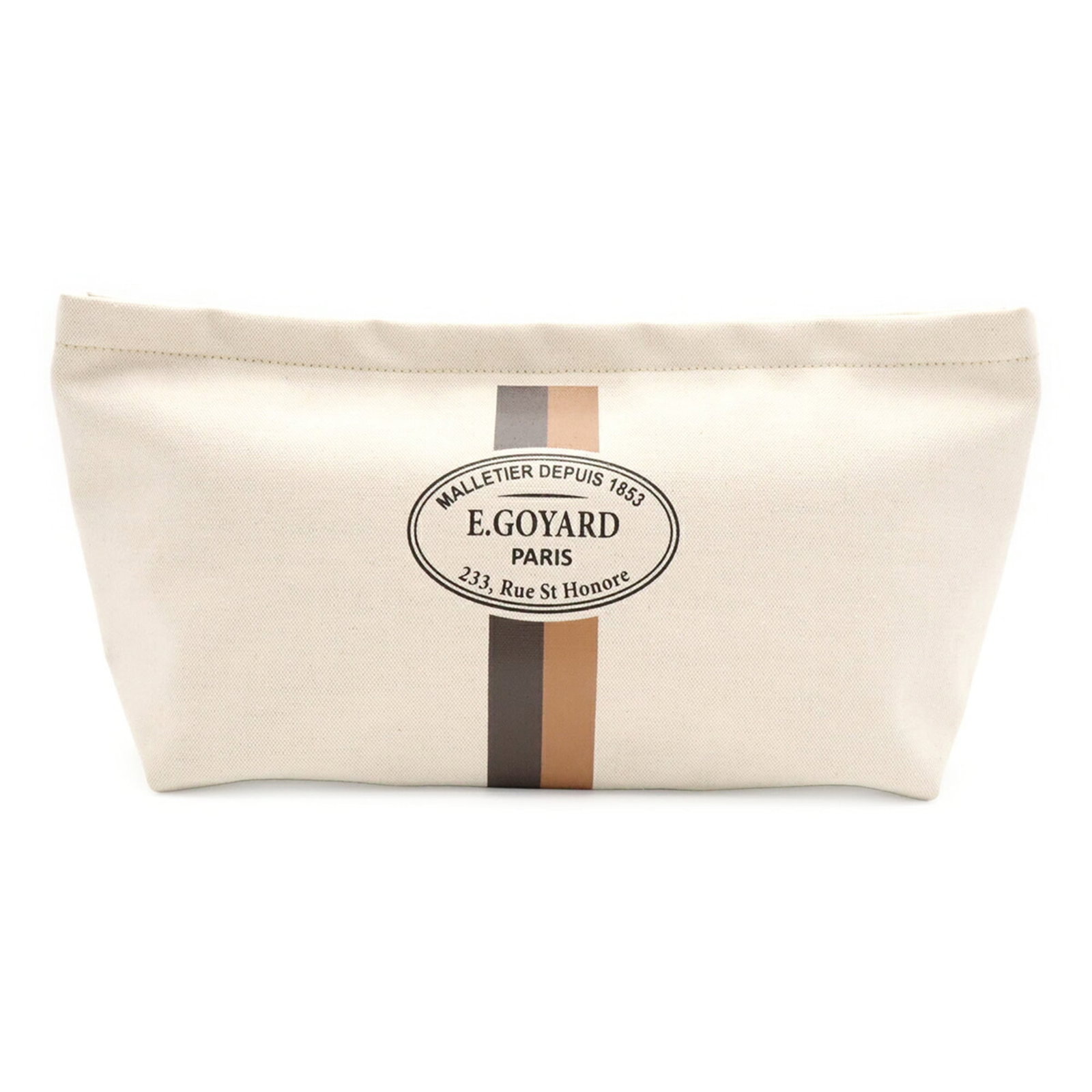 Canvas clutch bag pouch by Goyard: Canvas clutch bag pouch by Goyard Canvas clutch bag pouch by Goyard features a classic beige and brown color combination. Made from high-quality canvas material, this stylish clutch bag measures