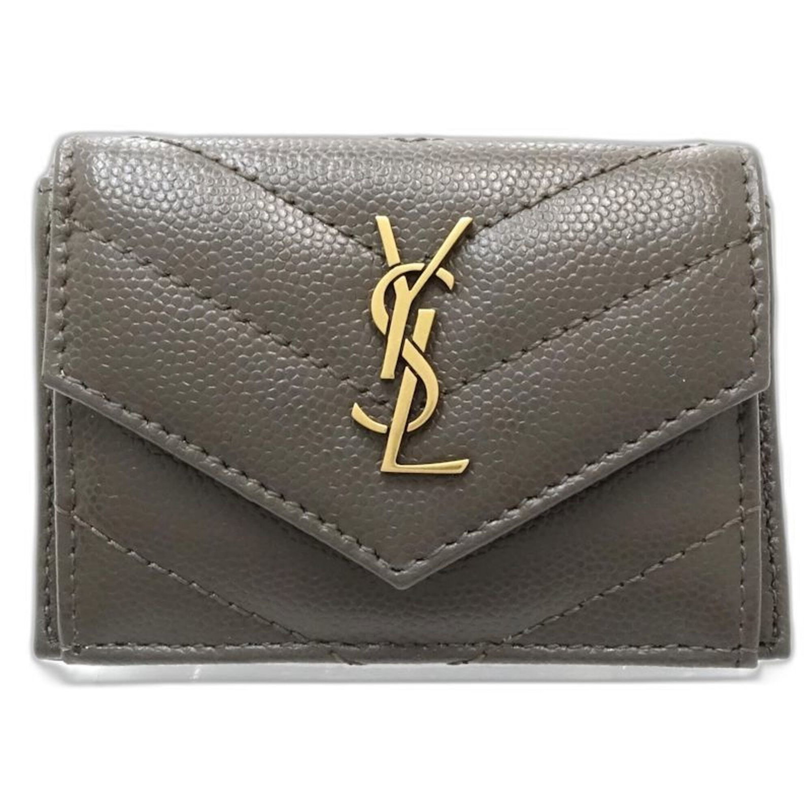 Saint Laurent Wallet Tri Fold Leather: Saint Laurent Wallet Tri Fold Leather Dark gray tri-fold leather wallet from Saint Laurent, measuring 6.5cm x 9.5cm x 4cm, offering a sleek and compact design for everyday use. Made from high-quality