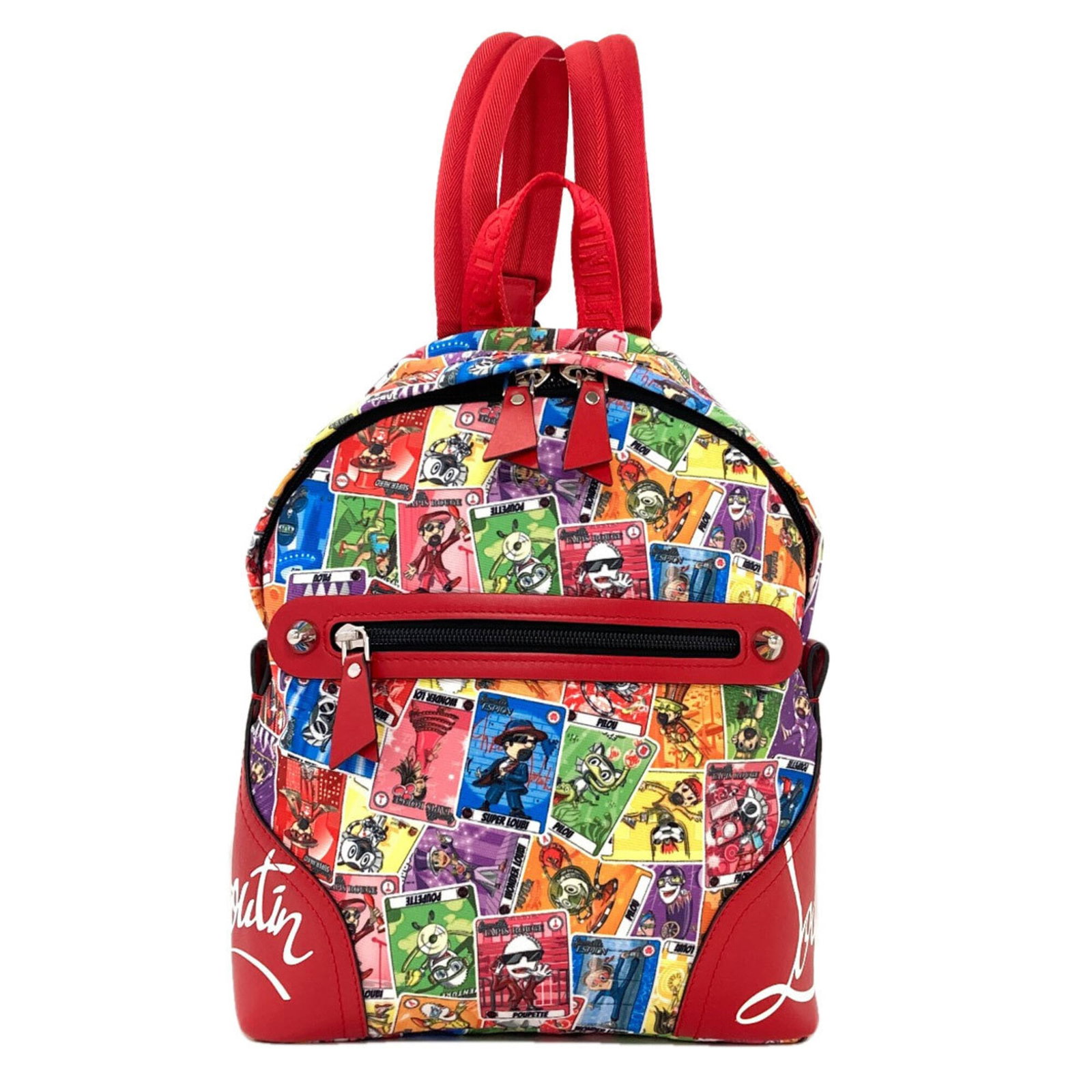 Backpack Canvas Leather by Christian Louboutin: Backpack Canvas Leather by Christian Louboutin Canvas and leather backpack by Christian Louboutin, featuring red color and compact size. This stylish bag measures 30cm x 21.5cm x 10cm, making it a