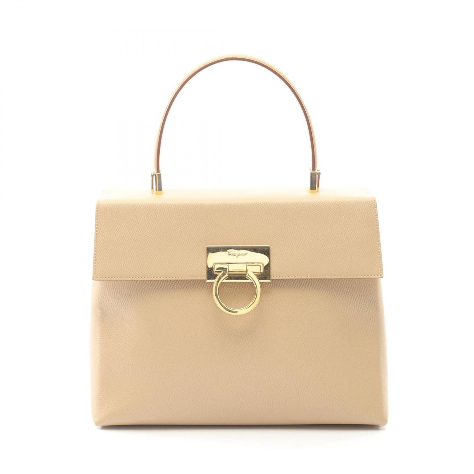 Salvatore Ferragamo Handbag Leather: Salvatore Ferragamo Handbag Leather Salvatore Ferragamo Gancini Handbag in Beige Leather. This elegant handbag boasts a classic design with a timeless beige leather exterior, measuring 20cm x 26cm x 1