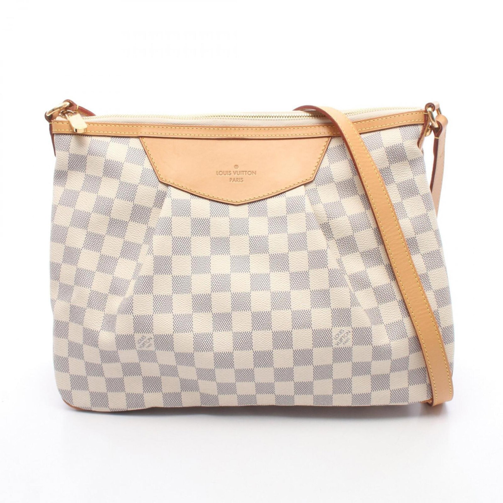 Canvas Coated Handbag Bag Shoulder Louis Vuitton: Canvas Coated Handbag Bag Shoulder Louis Vuitton Damier Azur, White canvas bag with classic Louis Vuitton design, featuring the iconic monogram pattern. This shoulder bag measures 27cm x 37cm x 10cm a