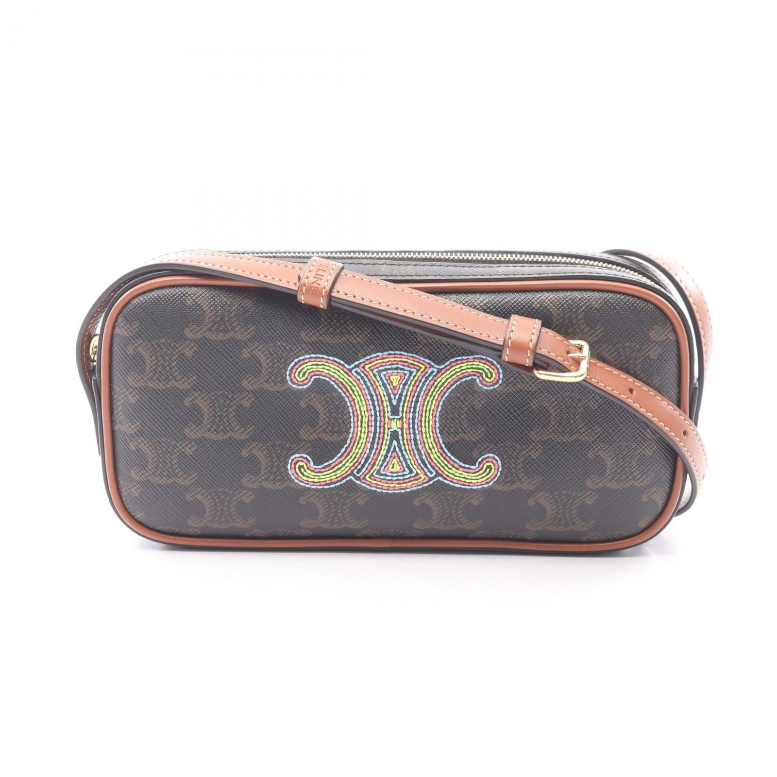 Canvas coated leather Celine shoulder bag: Canvas coated leather Celine shoulder bag Canvas coated leather Celine shoulder bag in black, brown, or multi-color. This stylish bag features coated canvas and leather construction, with a compact si
