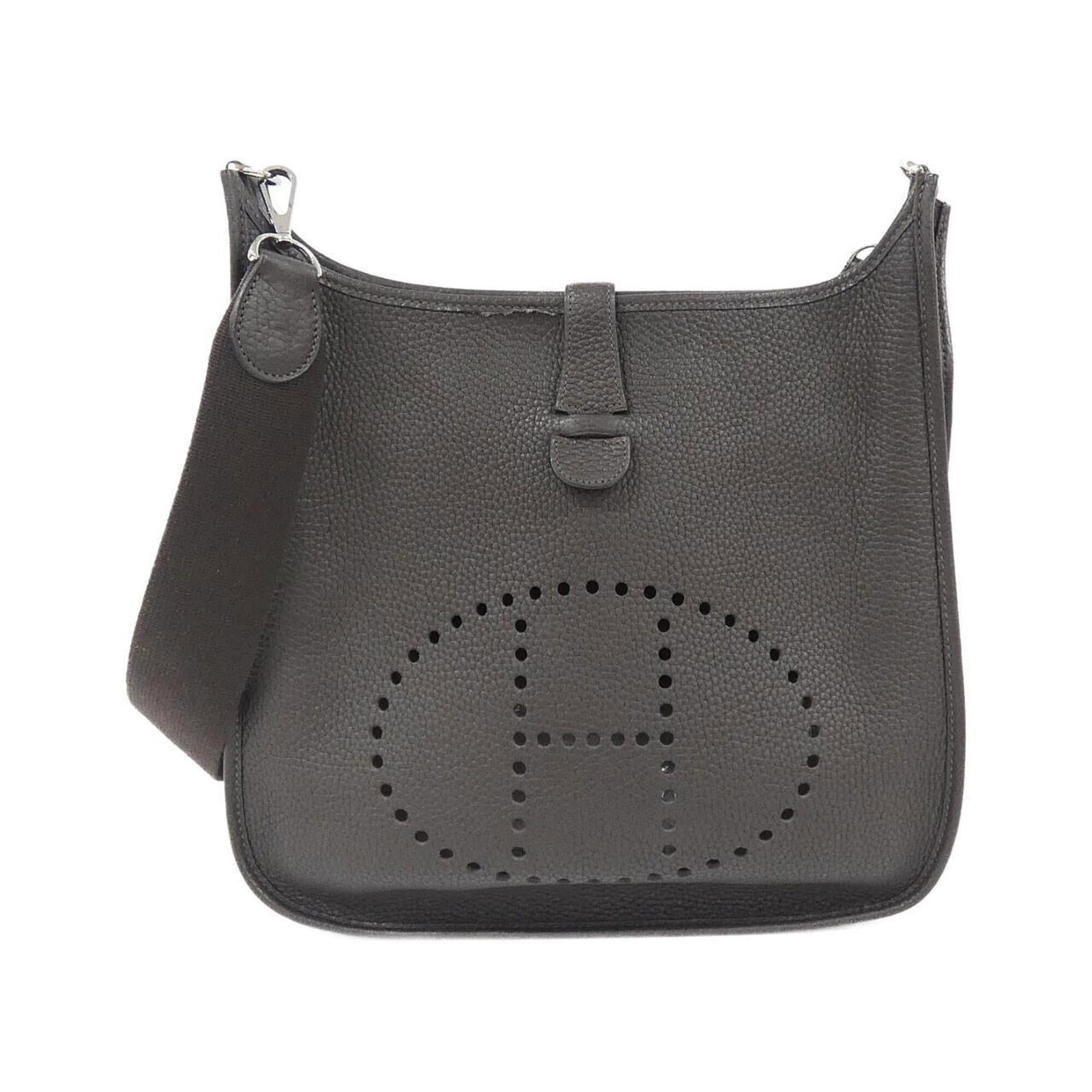 Clemence Taurillon Leather Shoulder Bag Hermes: Clemence Taurillon Leather Shoulder Bag Hermes Clemence Taurillon Leather Shoulder Bag by Hermes features high-quality Taurillon clemence leather in Ebene color, adorned with gold hardware. This elega
