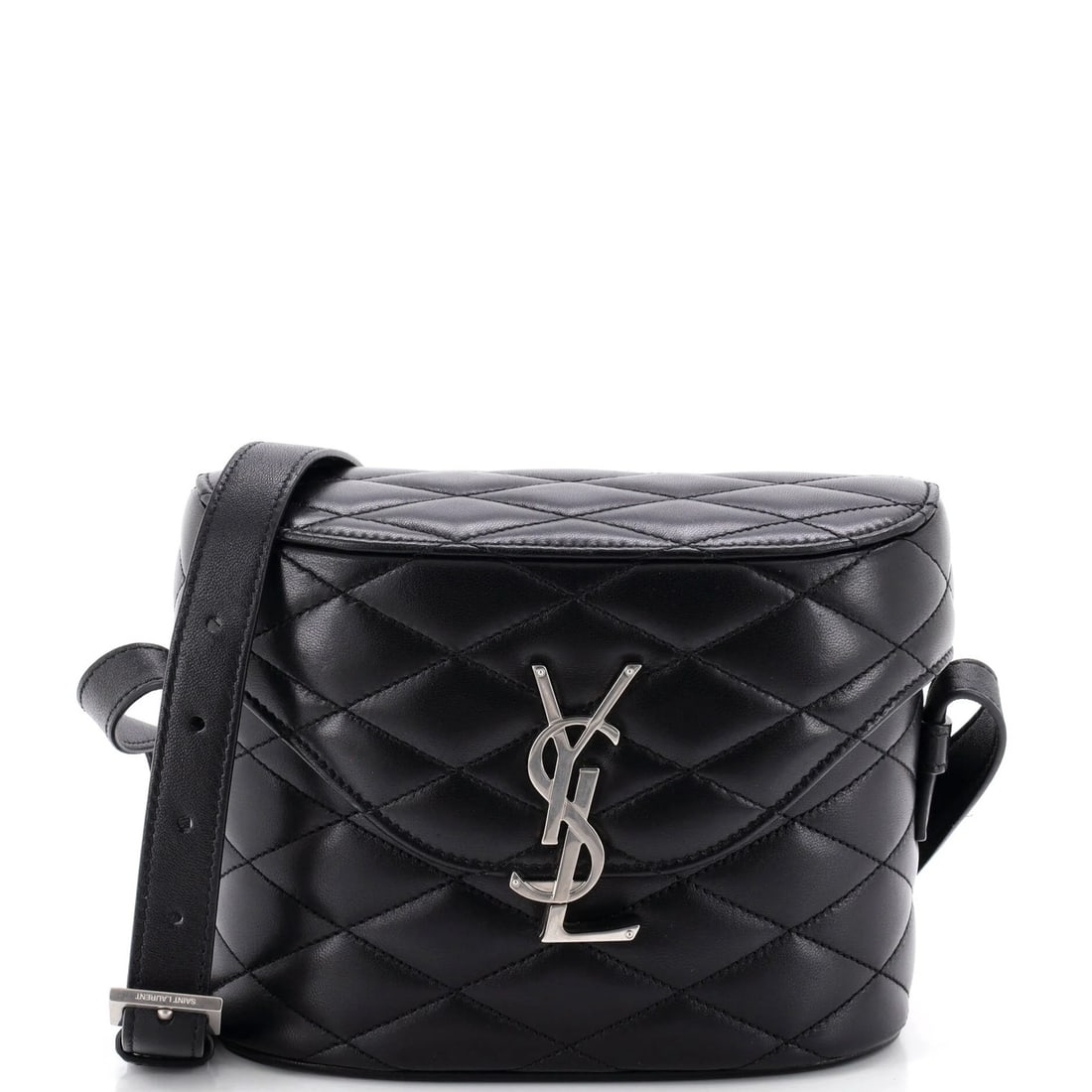 Quilted Leather Box Saint Laurent June Bag: Quilted Leather Box Saint Laurent June Bag The Saint Laurent June Bag boasts a unique quilted leather exterior, adding a touch of sophistication to its sleek design. Measuring approximately 6" tall