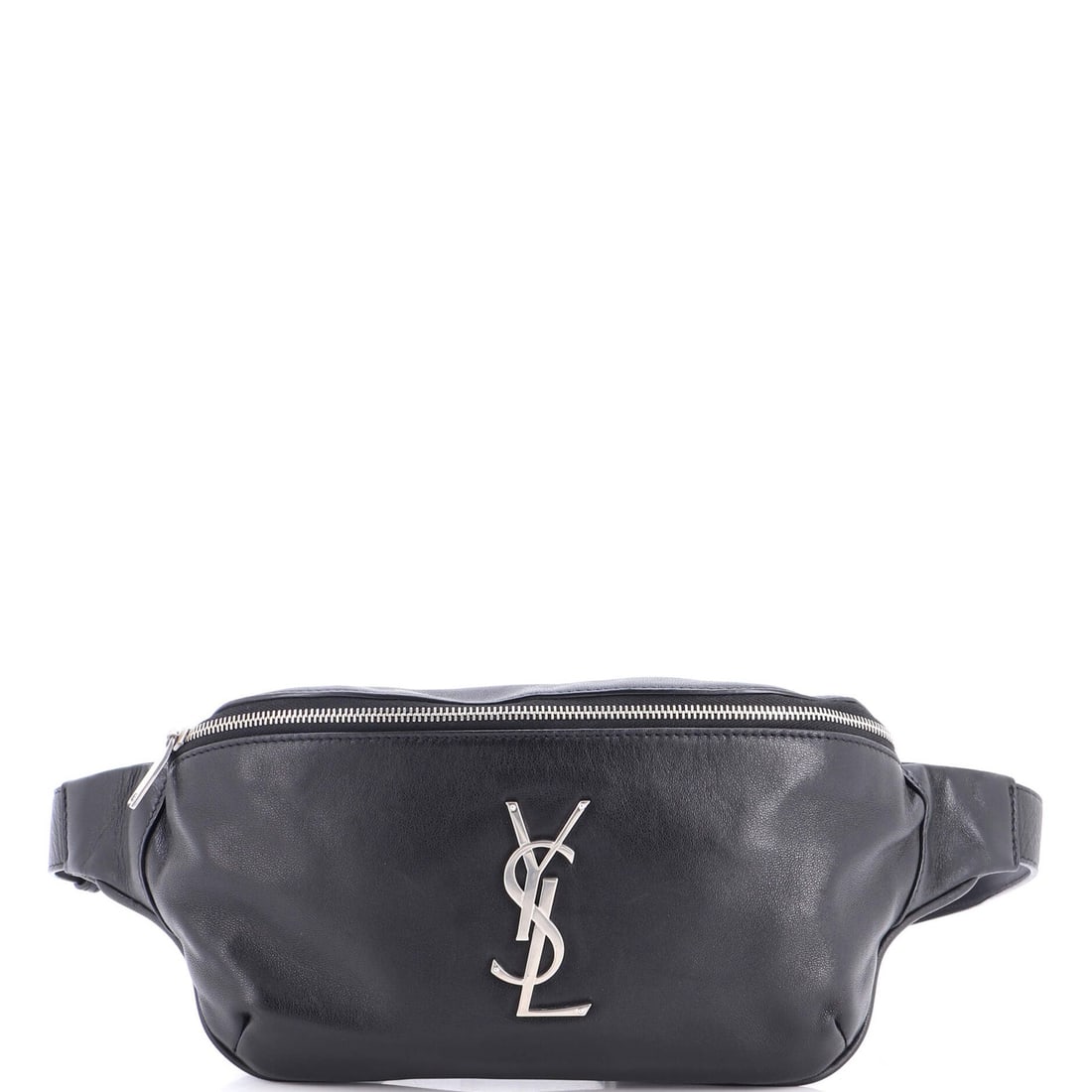 Monogram Leather Saint Laurent Classic Belt Bag: Monogram Leather Saint Laurent Classic Belt Bag The Saint Laurent Classic Monogram Belt Bag boasts sleek, black leather exterior with subtle edge wear and minor creases. This timeless design features 