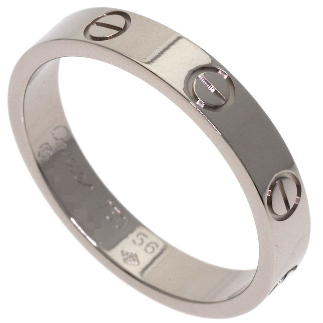 Cartier Mini Love Ring #56 Ring K18 White Gold: Cartier Mini Love Ring #56 Ring K18 White Gold Cartier's K18 White Gold Mini Love Ring #56 boasts sleek silver metal with a signature from the renowned brand. This elegant ring features a unique