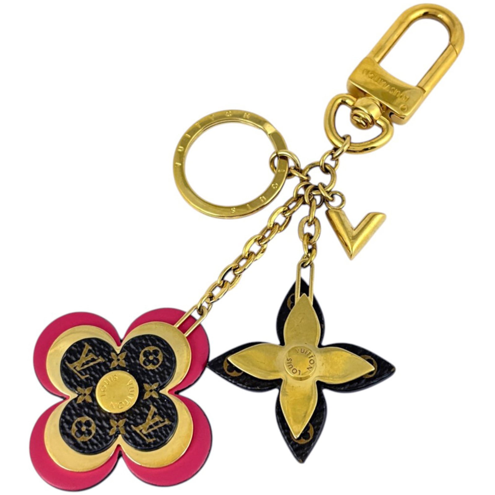 Keyring Monogram Louis Vuitton: Keyring Monogram Louis Vuitton Monogrammed with the iconic Louis Vuitton design, this keyring boasts a classic brown and pink color combination. Made from high-quality materials, its distinctive monog