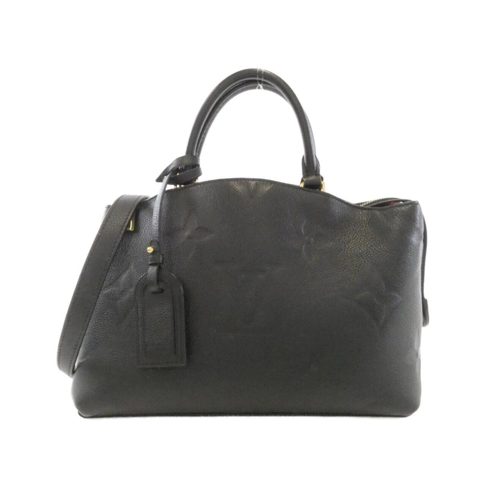 Louis Vuitton Handbag Leather: Louis Vuitton Handbag Leather Calf leather construction and gold hardware define the classic look of this black Louis Vuitton handbag, measuring 21cm x 29cm x 12cm. The bag's sleek design features a t
