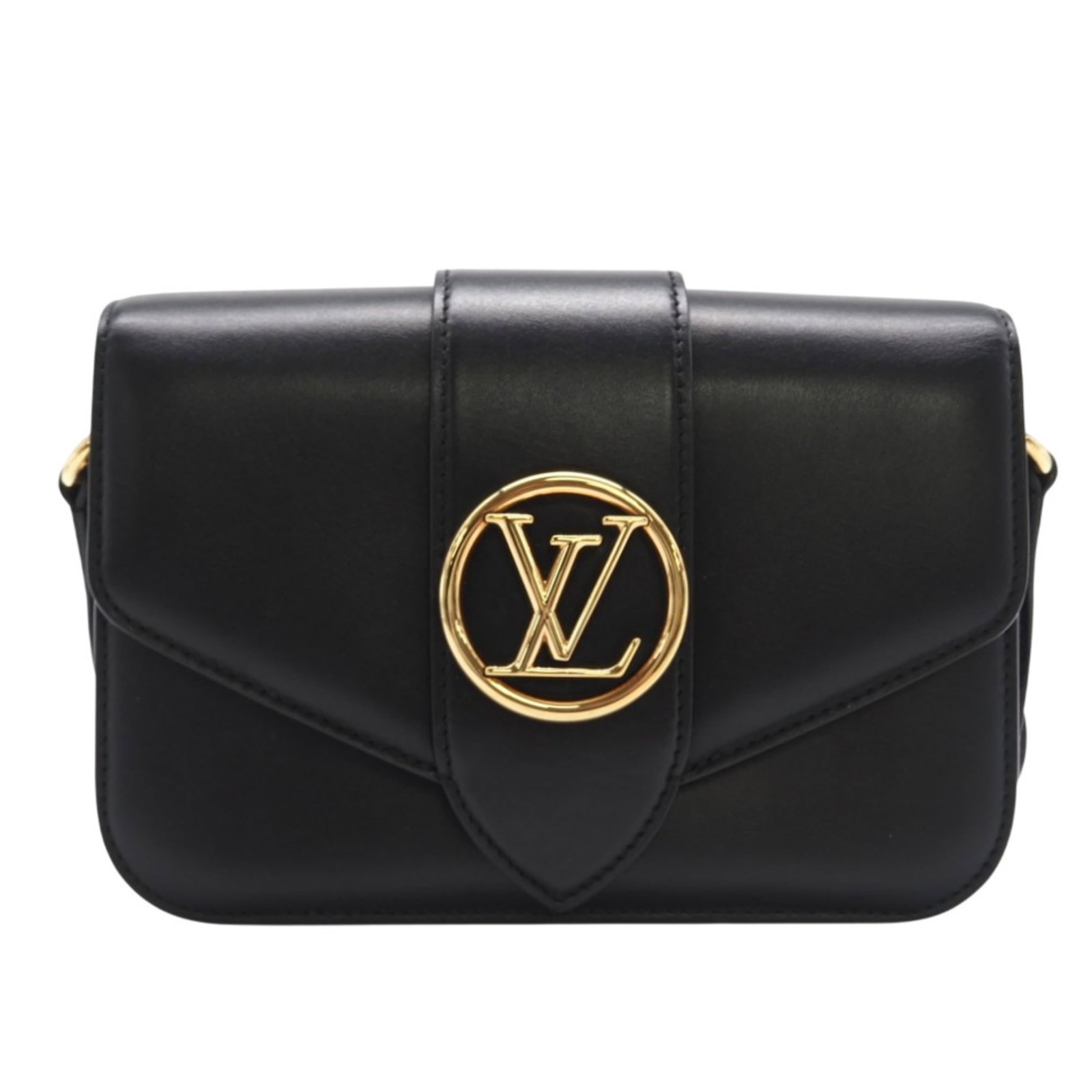 Shoulder Bag Leather Louis Vuitton: Shoulder Bag Leather Louis Vuitton Black leather Louis Vuitton shoulder bag with calf leather, featuring a magnet closure and RFID serial number on the body. This stylish bag measures 15cm x 23cm x