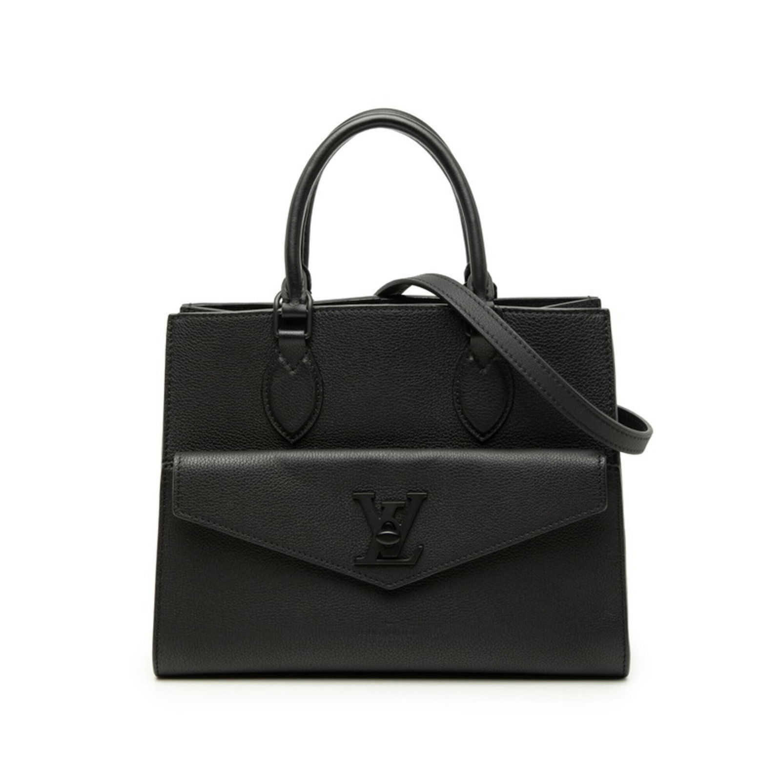 Louis Vuitton Handbag Leather: Louis Vuitton Handbag Leather Black Louis Vuitton MPN M55845 leather handbag with classic design, measuring 20cm x 27.5cm x 12cm in size. This stylish bag features high-quality black leather