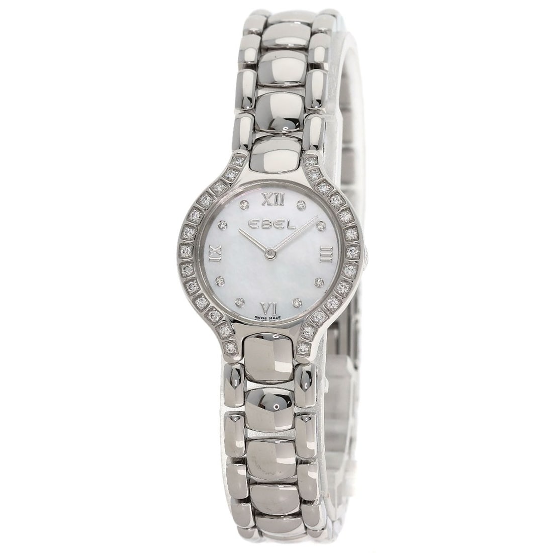 Ebel Beluga Bezel Diamond Watches E9157428 Stainless Steel/ Stainless Steel: Ebel Beluga Bezel Diamond Watches E9157428 Stainless Steel/ Stainless Steel Stainless steel and silver bezel combine in this sleek Ebel Beluga Bezel Diamond Watch, featuring an analog display and quar