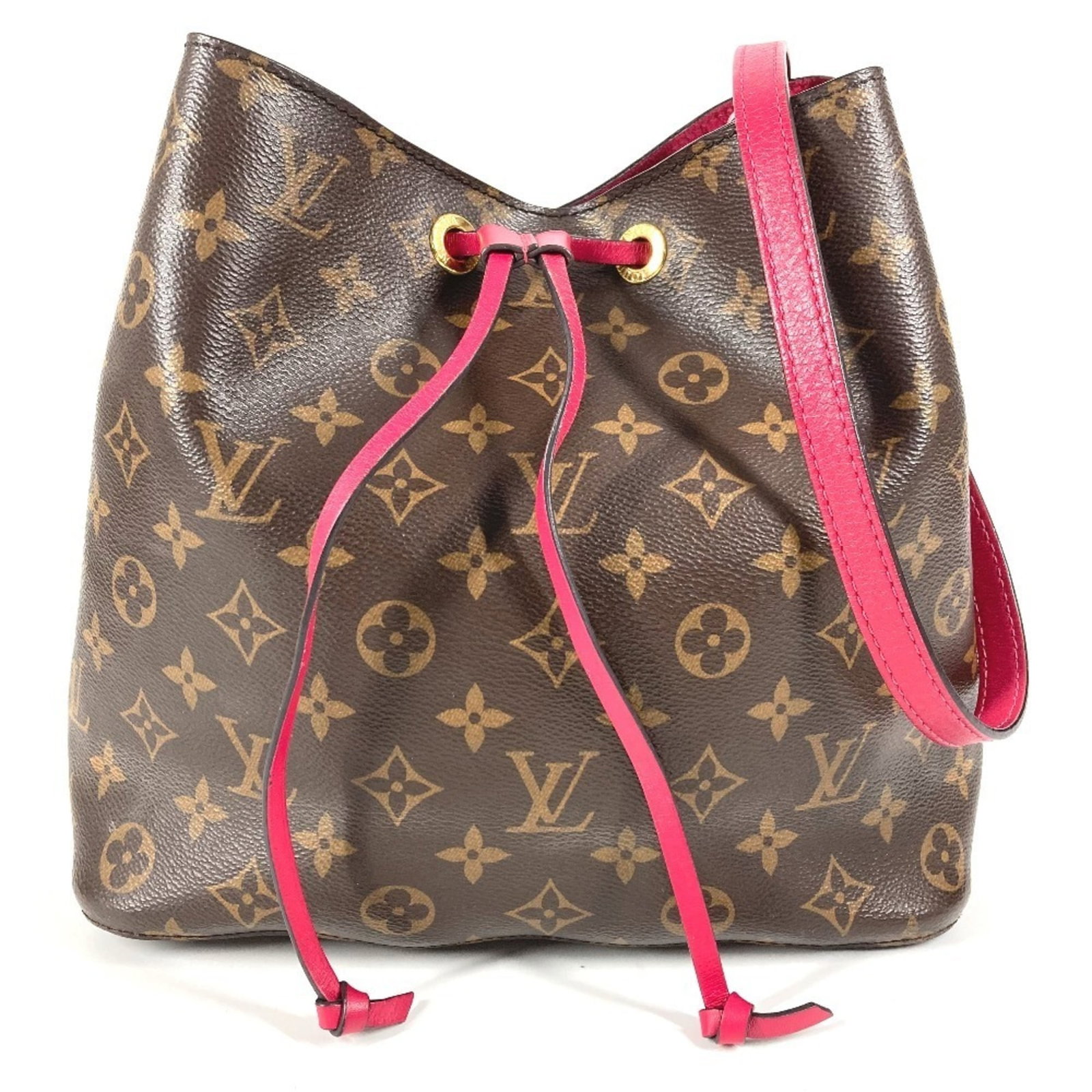 Shoulder Bag Monogram By Louis Vuitton: Shoulder Bag Monogram By Louis Vuitton Monogrammed with the iconic Louis Vuitton design, this shoulder bag boasts a timeless combination of brown and pink hues. Measuring 24cm x 25.5cm x 16.5cm, it of