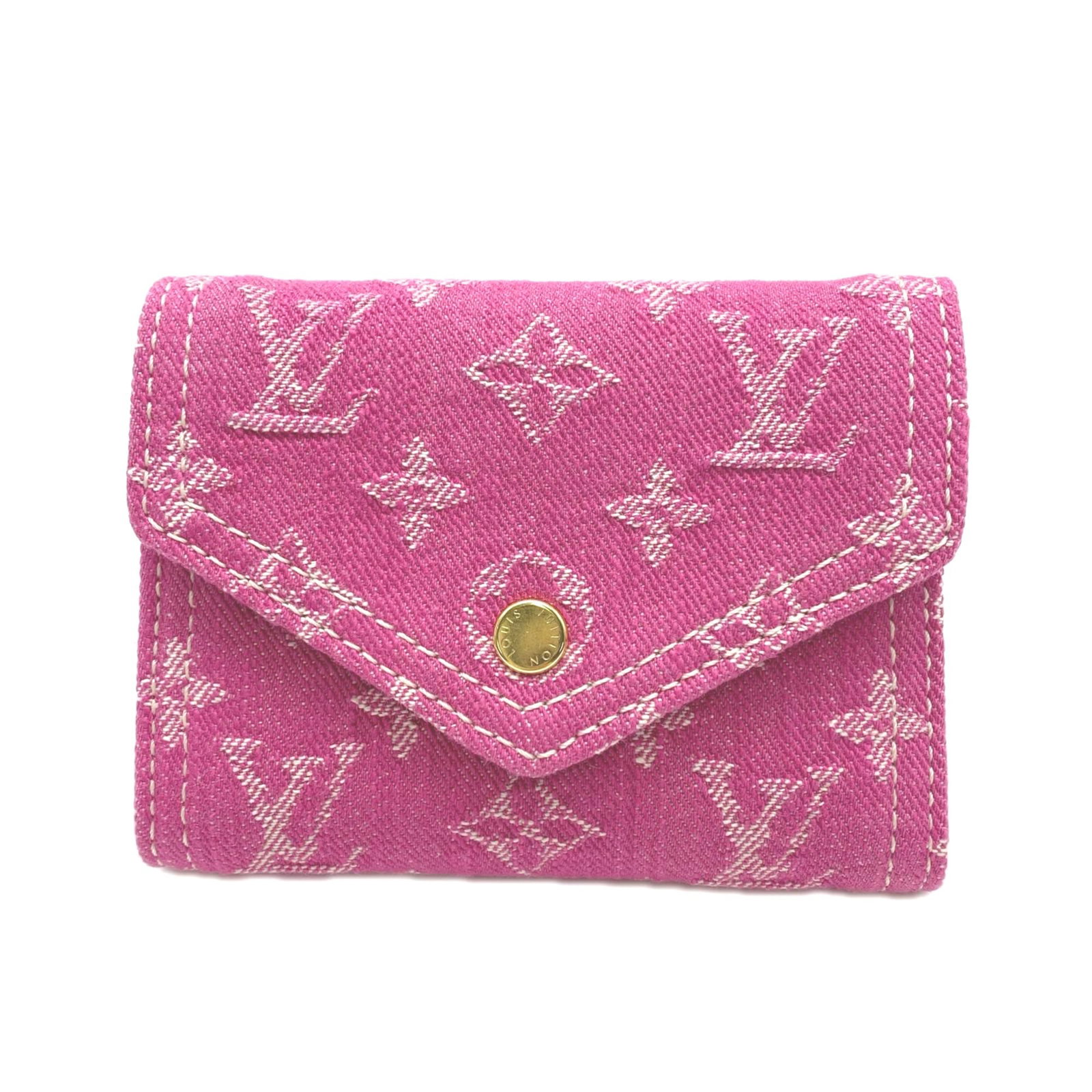 Canvas Leather Tri Fold Wallet Louis Vuitton: Canvas Leather Tri Fold Wallet Louis Vuitton Canvas Leather Tri Fold Wallet in Fuchsia Pink with RFID Closure. This Louis Vuitton Monogram Denim tri-fold wallet features canvas and leather