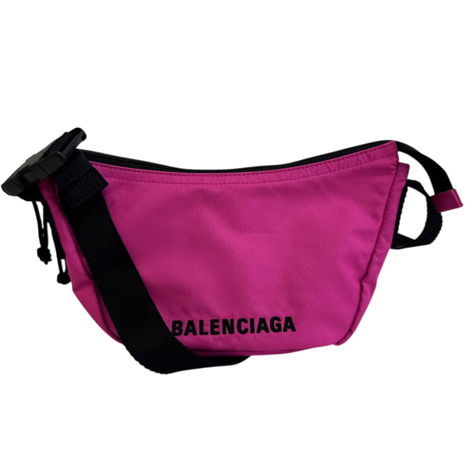 Bag Nylon Shoulder Balenciaga: Bag Nylon Shoulder Balenciaga Nylon shoulder bag from Balenciaga, featuring a vibrant pink color and compact size. Made from durable nylon material, the bag measures 15cm x 23cm x 5cm. A stylish