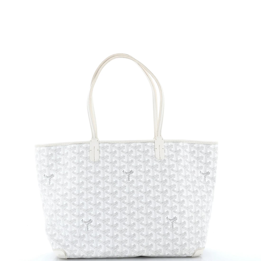 Goyard Artois Tote Coated Canvas PM: Goyard Artois Tote Coated Canvas PM The Goyard Artois Tote Coated Canvas PM boasts a classic white exterior with neutral interior, featuring silver hardware. This stylish tote measures 9.5" tall and