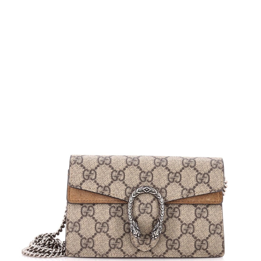 Super mini coated canvas bag GG Gucci Dionysus: Super mini coated canvas bag GG Gucci Dionysus Super mini GG Gucci Dionysus canvas bag in brown, featuring a cross body design with a key ring and adjustable strap. The bag boasts excellent condition