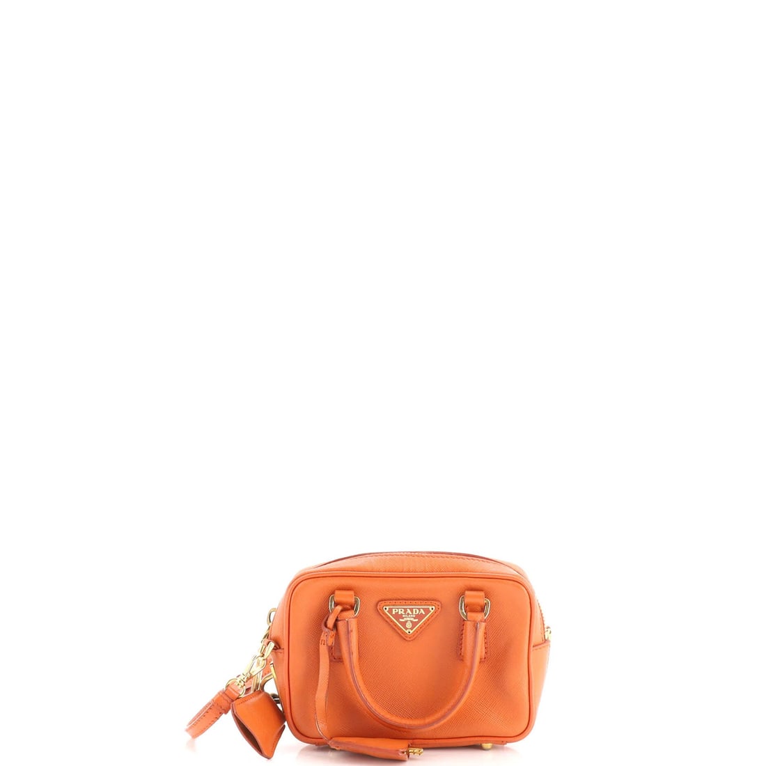 Mini Saffiano Leather Bag Bauletto Prada: Mini Saffiano Leather Bag Bauletto Prada Mini Saffiano Leather Bag Bauletto Prada - A Miniature Masterpiece in Orange. This vibrant orange mini bag from the iconic Bauletto collection features
