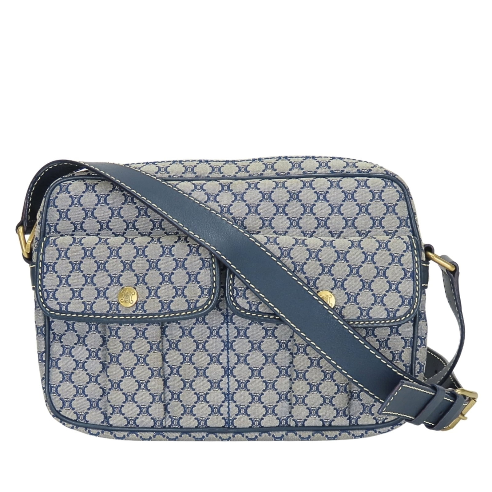 Canvas shoulder bag leather Celine: Canvas shoulder bag leather Celine Canvas shoulder bag in navy leather with zipper closure, perfect for everyday use. Measuring 16cm x 23cm x 4.5cm, it features a sturdy canvas and leather constructio