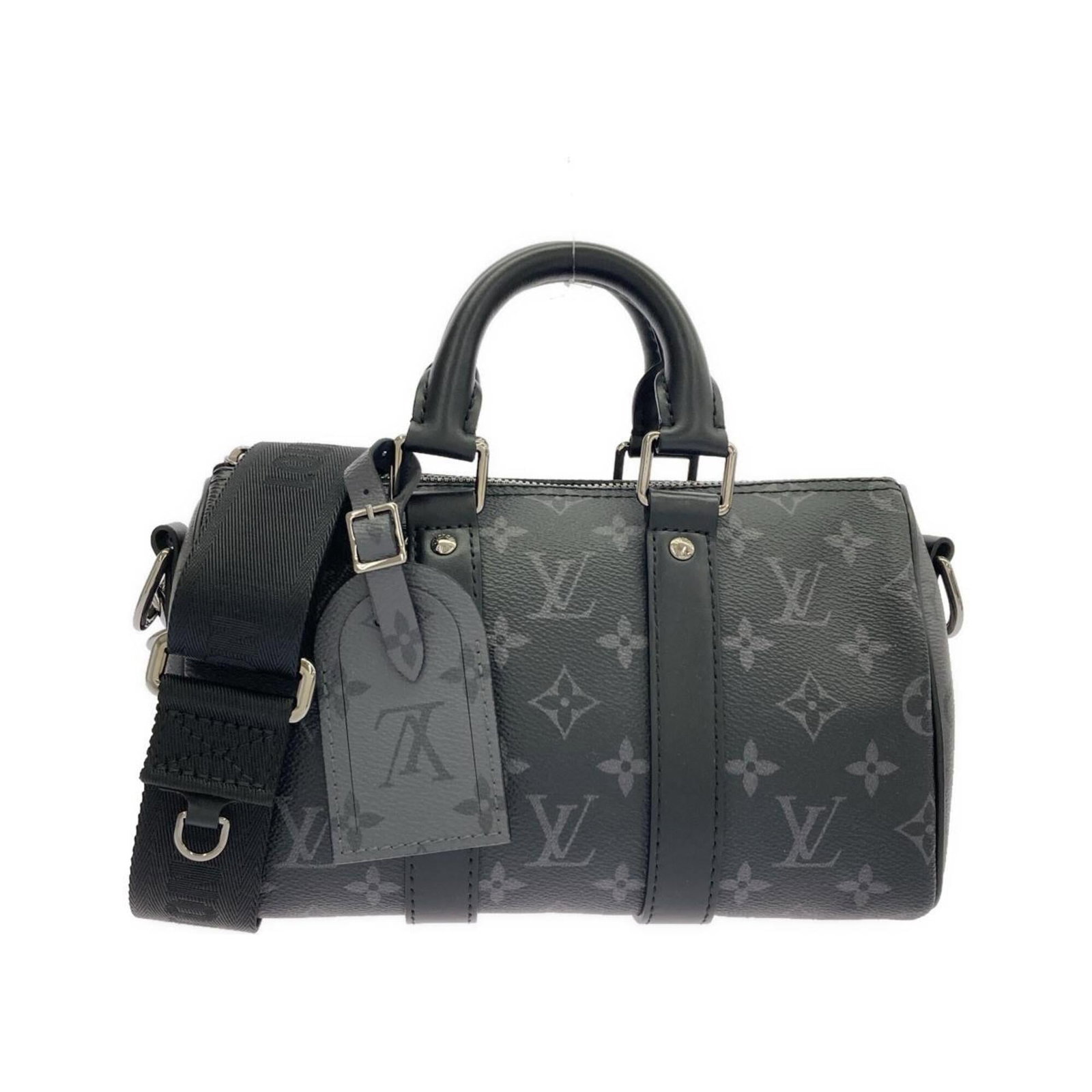 Boston Bag Coated Canvas by Louis Vuitton: Boston Bag Coated Canvas by Louis Vuitton The Louis Vuitton Boston Bag Coated Canvas boasts a sleek, black design with silver hardware, crafted from high-quality coated canvas. Measuring 14cm x 24cm