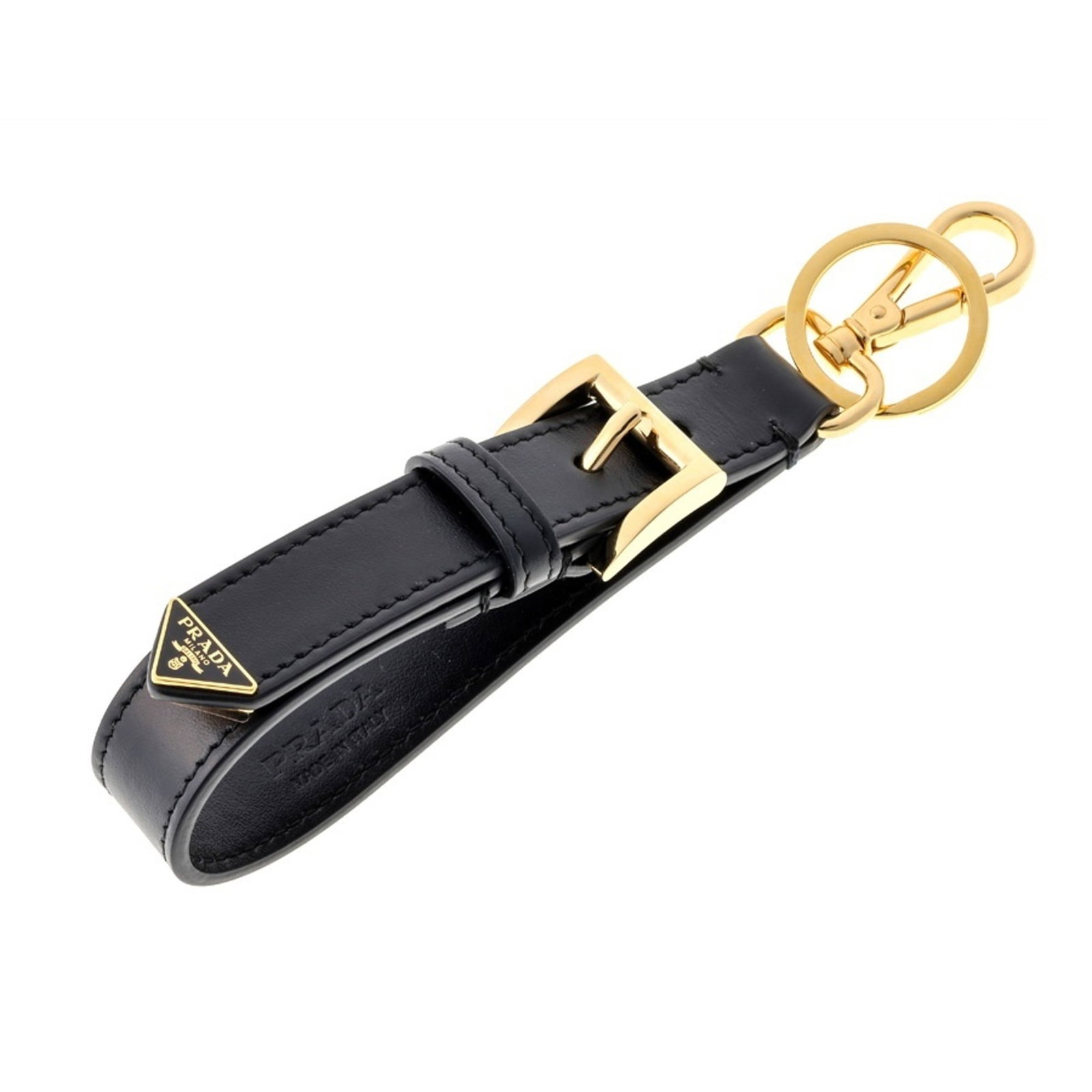 Prada Keyring Leather: Prada Keyring Leather Prada Keyring Leather - A sleek and sophisticated accessory from the renowned Italian fashion house, crafted from high-quality black leather. The keyring's understated design mak