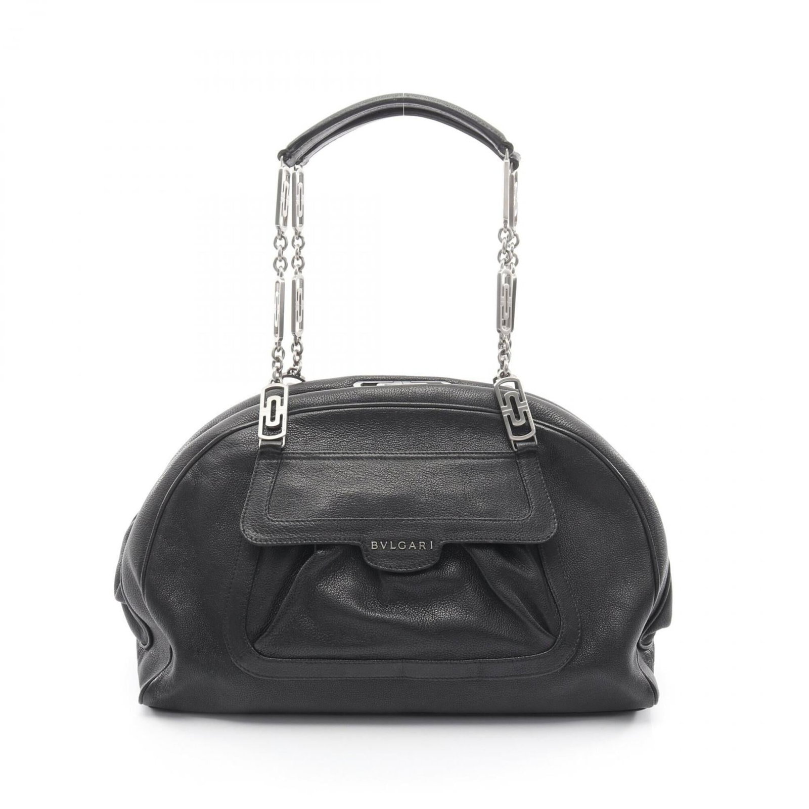 Bvlgari leather shoulder bag handbag: Bvlgari leather shoulder bag handbag Bvlgari leather shoulder bag, featuring high-quality black leather construction with precise measurements at 25cm x 38cm x 11cm. The classic design makes it a time