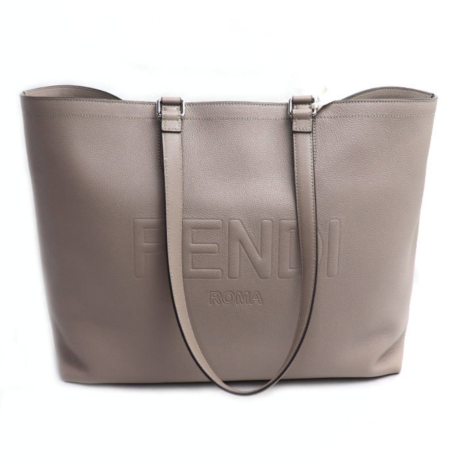 Bag Leather Fendi Tote: Bag Leather Fendi Tote The Fendi Country Tote in gray leather boasts a sleek, sophisticated design with clean lines and a classic shape. Made from high-quality calfskin leather, this stylish tote meas