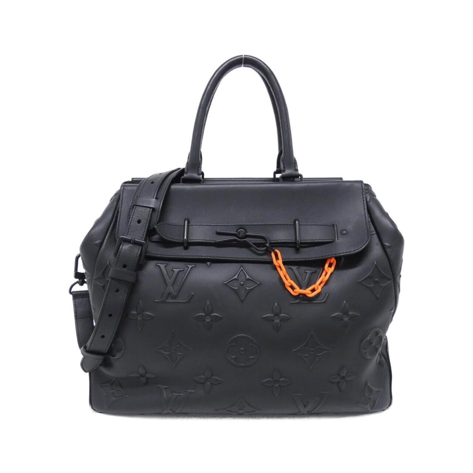 Louis Vuitton Handbag Leather: Louis Vuitton Handbag Leather Black Calf Leather Louis Vuitton Handbag, measuring 34cm x 41cm x 20cm. Made from high-quality leather, this classic handbag features a timeless design that exudes
