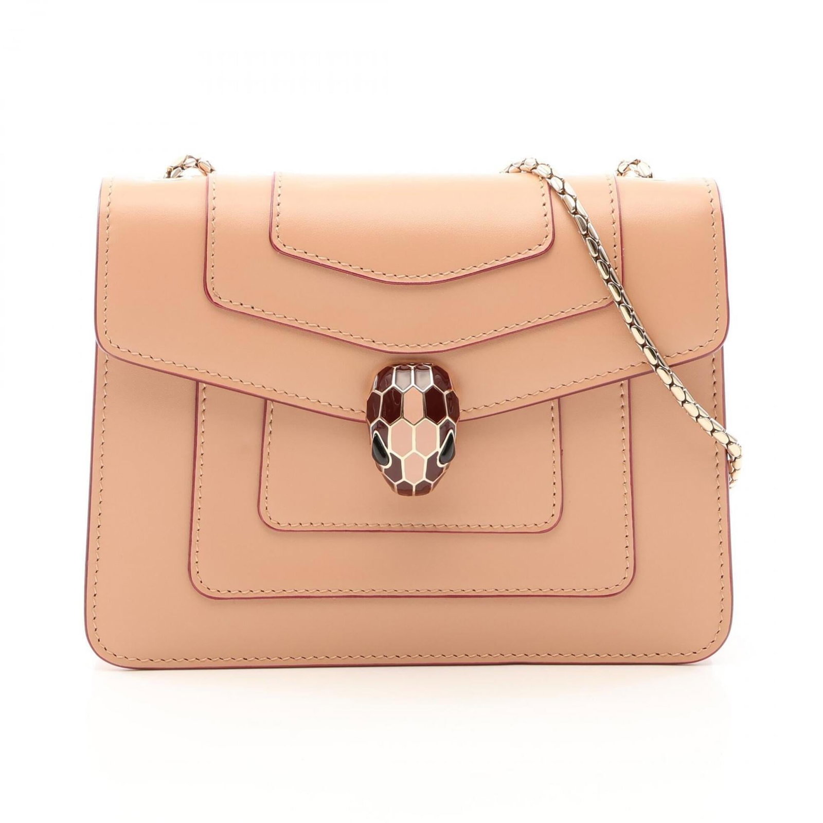 Bvlgari leather shoulder bag handbag: Bvlgari leather shoulder bag handbag Pink Bvlgari leather shoulder bag with precise measurements, featuring a signature. The bag's sleek design and high-quality materials make it a stylish accessory f