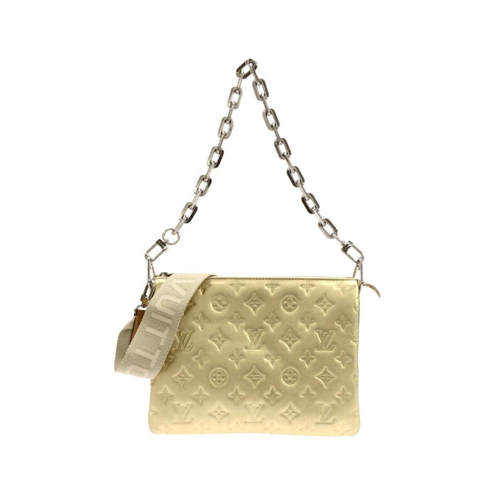 Shoulder Bag Leather Louis Vuitton: Shoulder Bag Leather Louis Vuitton Lamb leather shoulder bag from Louis Vuitton, featuring gold hardware and silver accents. Measuring 20cm x 27cm x 2.5cm, this stylish accessory boasts a sleek design