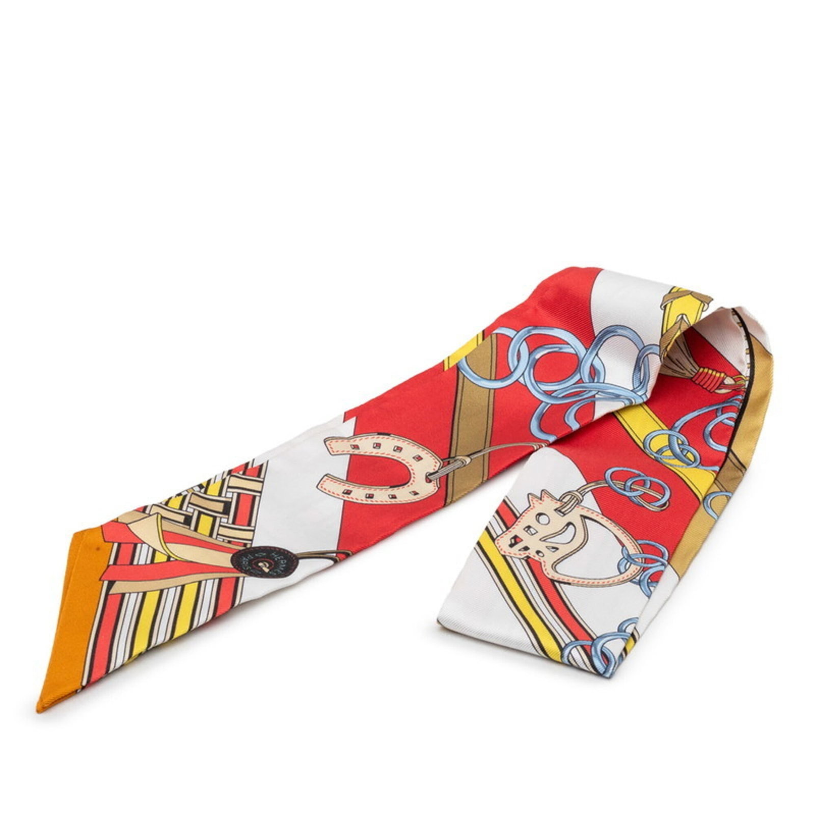 Hermes Silk Scarf: Hermes Silk Scarf Silk scarf from renowned luxury brand Hermes, featuring a vibrant multi-color design with white accents. Made from high-quality silk, the compact 85cm x 5cm size makes it perfect for