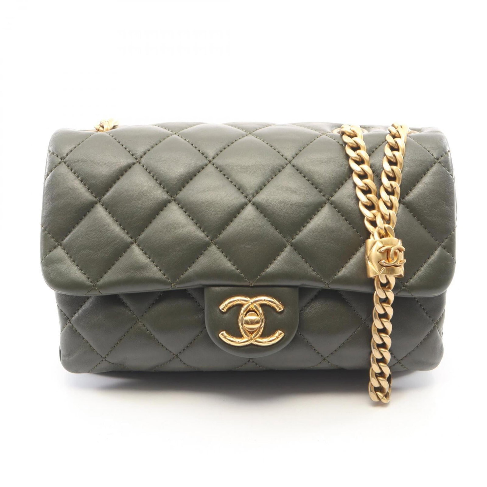 Chanel Handbag Shoulder Bag Leather: Chanel Handbag Shoulder Bag Leather Chanel Handbag Shoulder Bag Leather, featuring lambskin material and a khaki color. This shoulder bag measures 14cm x 21.5cm / 5.51'' x 8.46'', making it a compact 