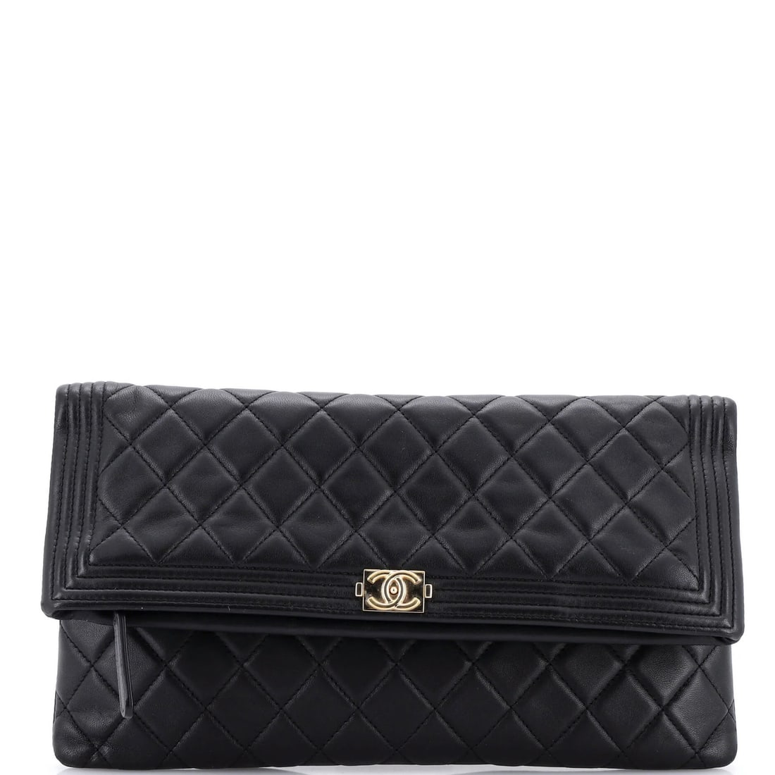 Chanel Boy Beauty CC Clutch Quilted Lambskin: Chanel Boy Beauty CC Clutch Quilted Lambskin Black quilted lambskin exterior, gold tone hardware, and black interior make up the Boy Beauty CC Clutch from Chanel. This small goods item measures 6" hig