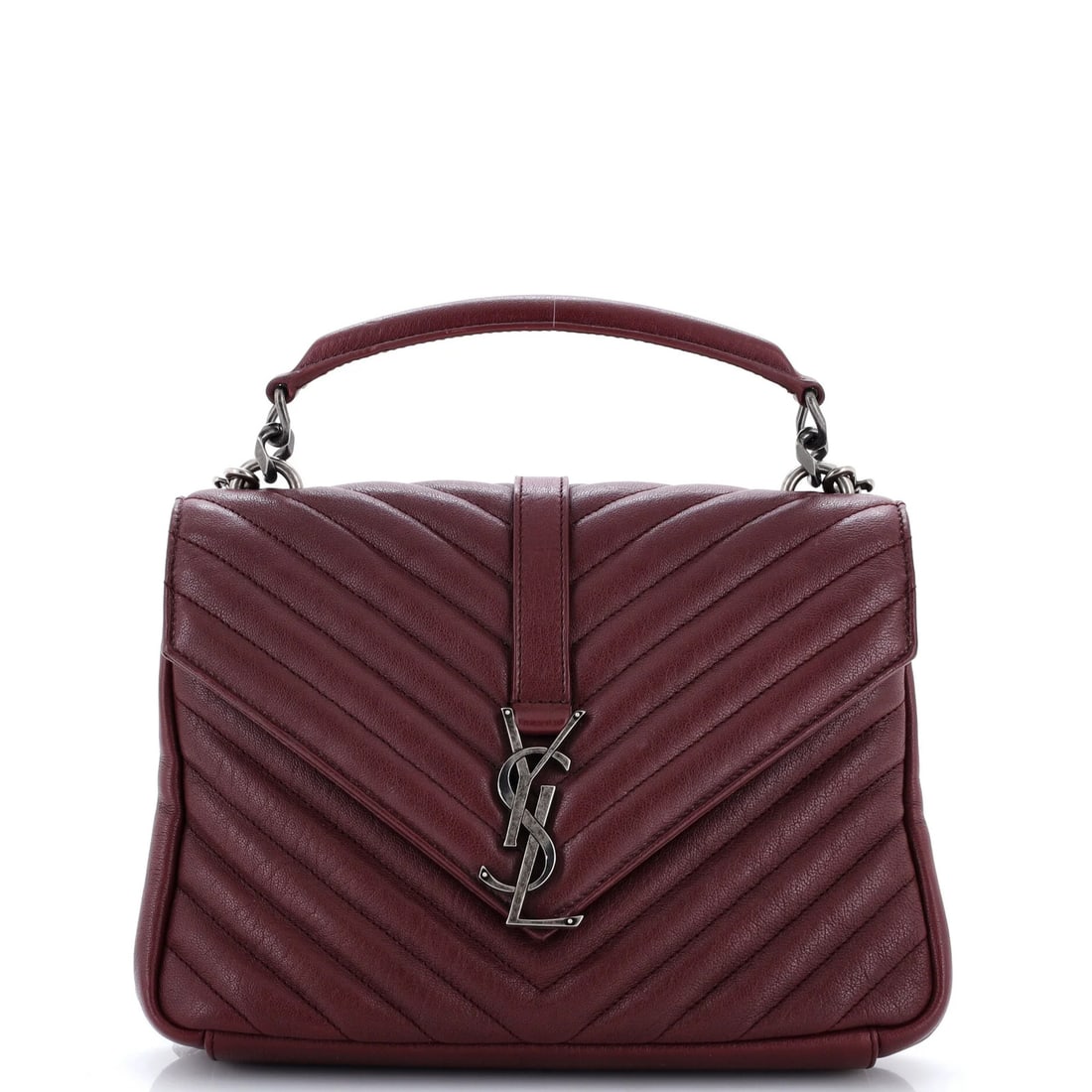 Monogram bag Saint Laurent college classic medium leather matelasse chevron: Monogram bag Saint Laurent college classic medium leather matelasse chevron Burgundy Saint Laurent Classic Monogram College Bag with Matelasse Chevron Leather. This medium-sized cross body bag