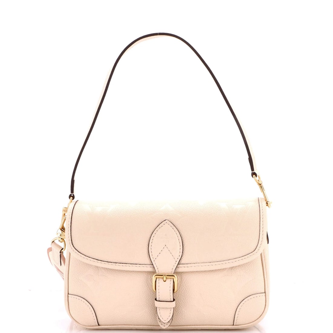 Giant monogram handbag Diane NM Vuitton Louis Empreinte: Giant monogram handbag Diane NM Vuitton Louis Empreinte Giant Louis Vuitton Diane NM Monogram Empreinte handbag features a neutral exterior with scuffs, edge wear, and minor creases. The interior