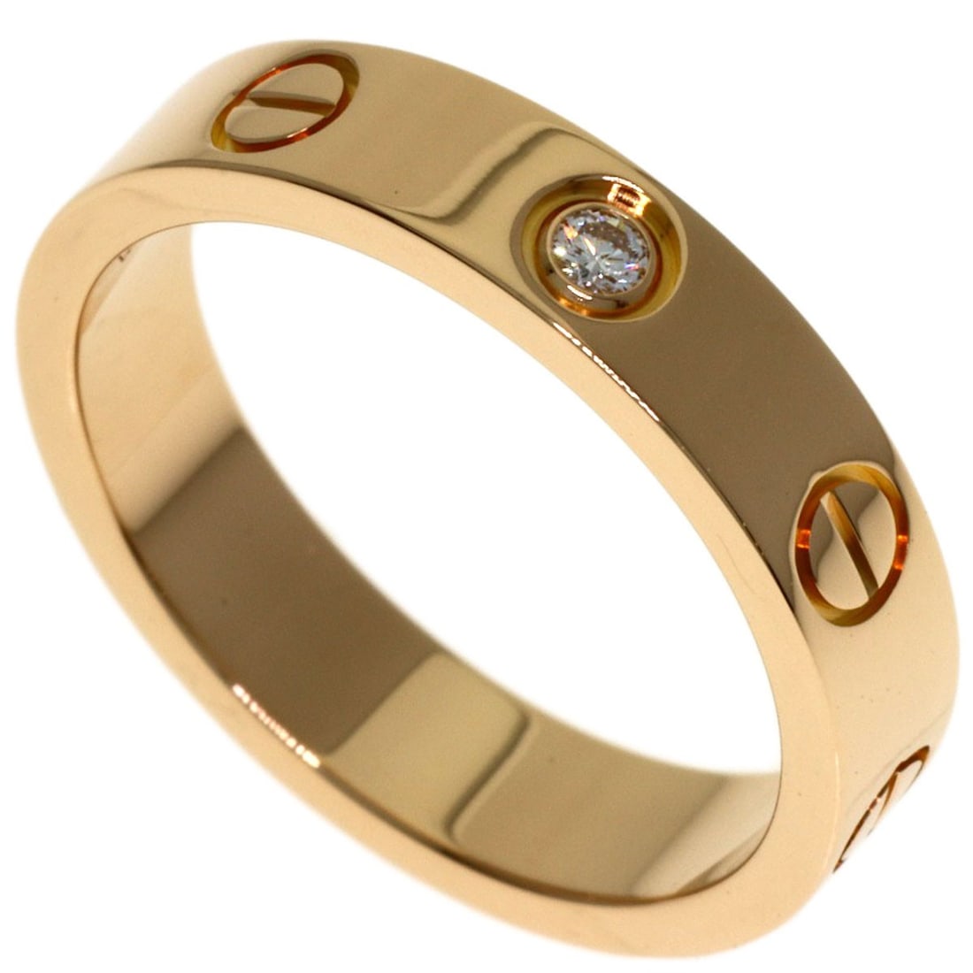 Cartier Mini Love Ring 1P Diamond #49 Ring K18 Pink Gold: Cartier Mini Love Ring 1P Diamond #49 Ring K18 Pink Gold Cartier's Mini Love Ring #49 showcases a delicate design featuring a diamond set in K18 pink gold. This elegant ring boasts a striking gold