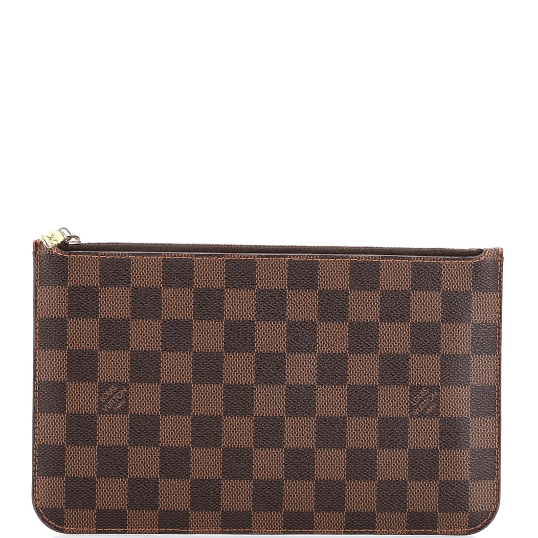 Large Damier Pochette Neverfull Louis Vuitton: Large Damier Pochette Neverfull Louis Vuitton The Louis Vuitton Damier Pochette Neverfull Large features a classic canvas-coated design with iconic brown Damier print. Minor imperfections on the