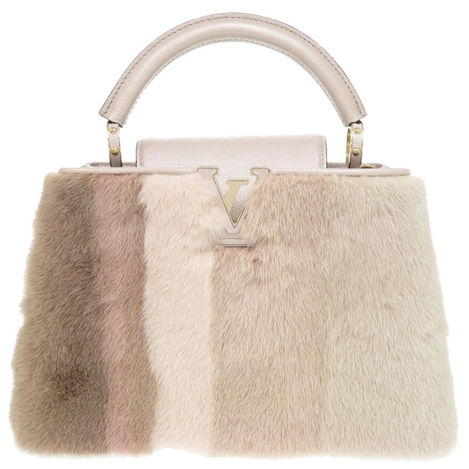 Louis Vuitton Handbag Leather: Louis Vuitton Handbag Leather Champagne and pink hues blend in perfect harmony, showcasing the luxurious feel of genuine Louis Vuitton leather. The gold hardware adds a touch of sophistication, while