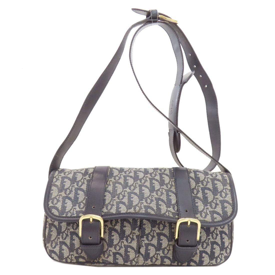 Christian Dior Trotter Pattern Shoulder Bag Canvas: Christian Dior Trotter Pattern Shoulder Bag Canvas Navy canvas shoulder bag with Christian Dior Trotter pattern, bearing the brand's signature style and design. Made from high-quality canvas