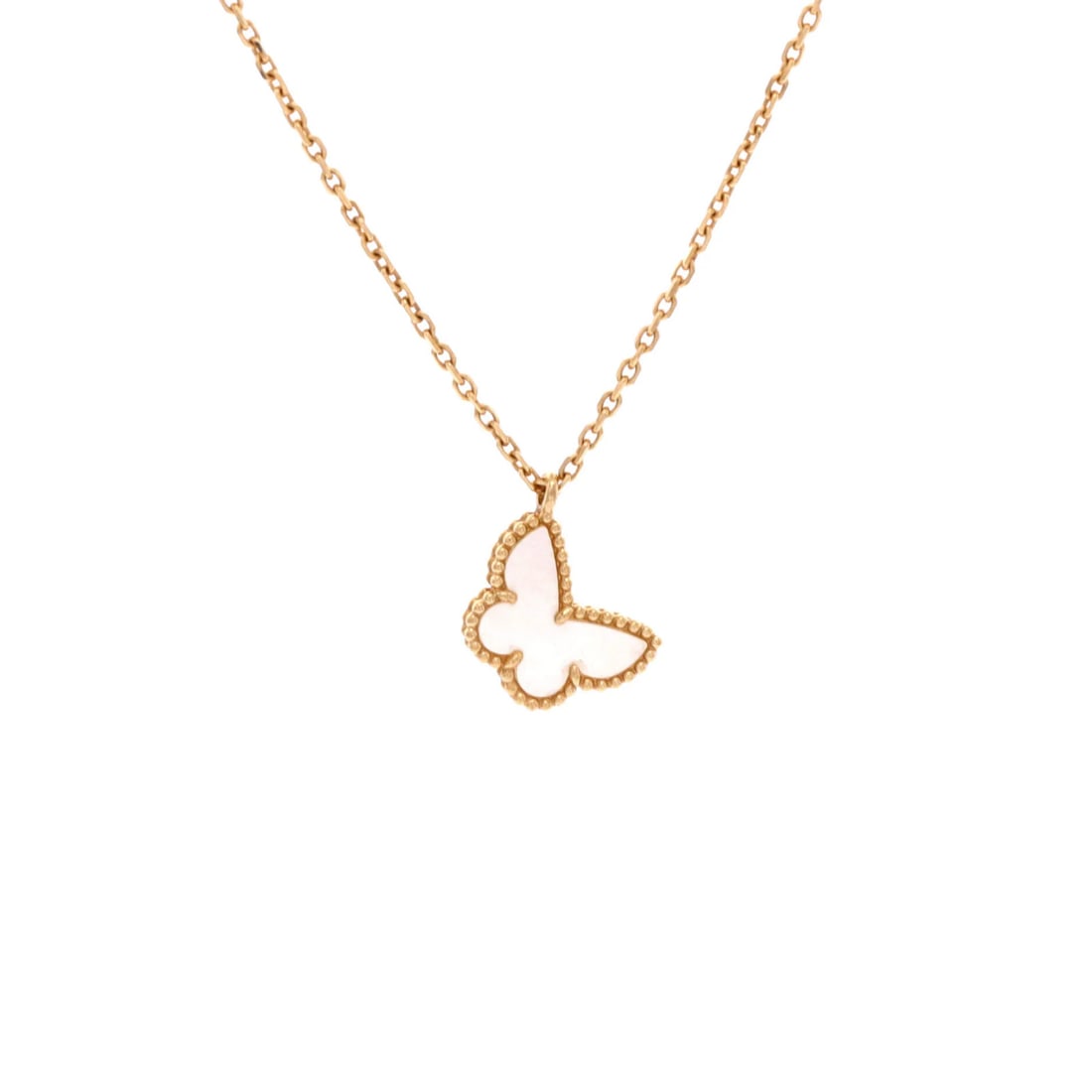 Van Cleef & Arpels Sweet Alhambra Butterfly Pendant Necklace 18K Yellow Gold: Van Cleef & Arpels Sweet Alhambra Butterfly Pendant Necklace 18K Yellow Gold 18K Yellow Gold Sweet Alhambra Butterfly Pendant Necklace boasts a striking combination of 18K yellow gold and mother of pe