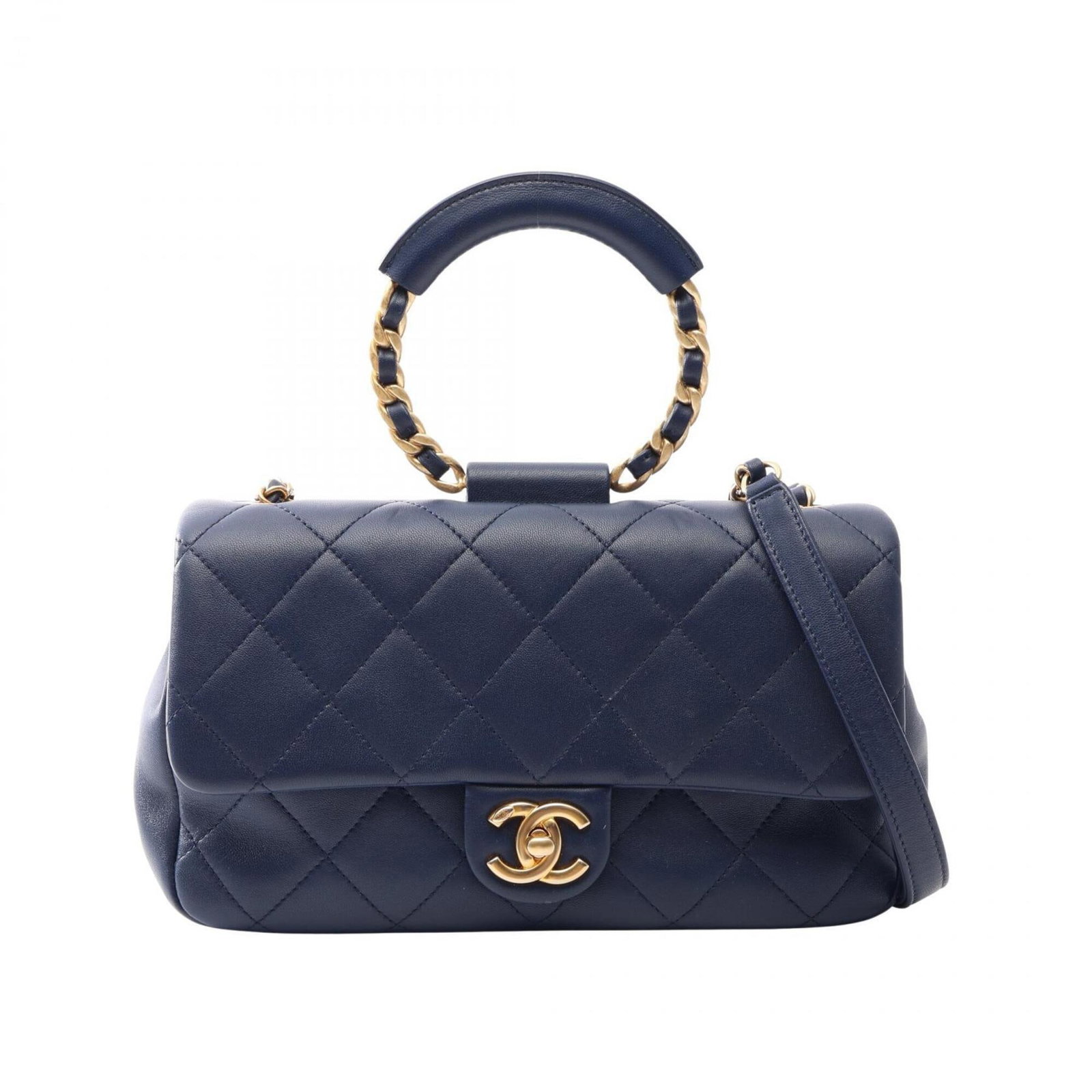 Chanel Handbag Shoulder Bag Leather: Chanel Handbag Shoulder Bag Leather The Chanel MPN AS1358 Leather Shoulder Bag features high-quality lambskin leather in navy, complemented by gold hardware. Measuring 17cm x 24cm x 5cm, it offers a
