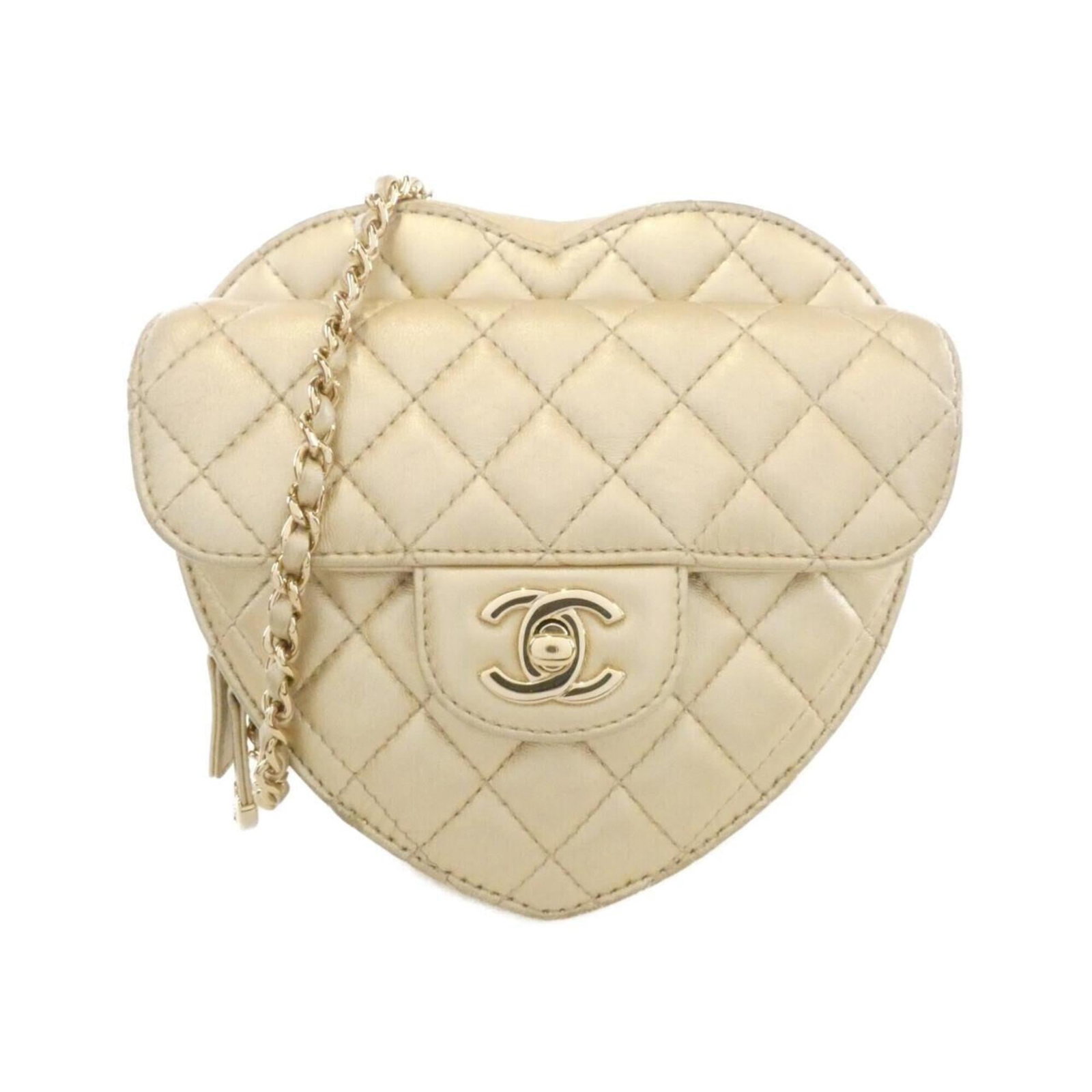 Shoulder Bag by Chanel: Shoulder Bag by Chanel Gold shoulder bag with dimensions 17cm x 18cm x 5cm, featuring a classic design from the renowned brand Chanel. This stylish bag boasts a sleek and sophisticated aesthetic,