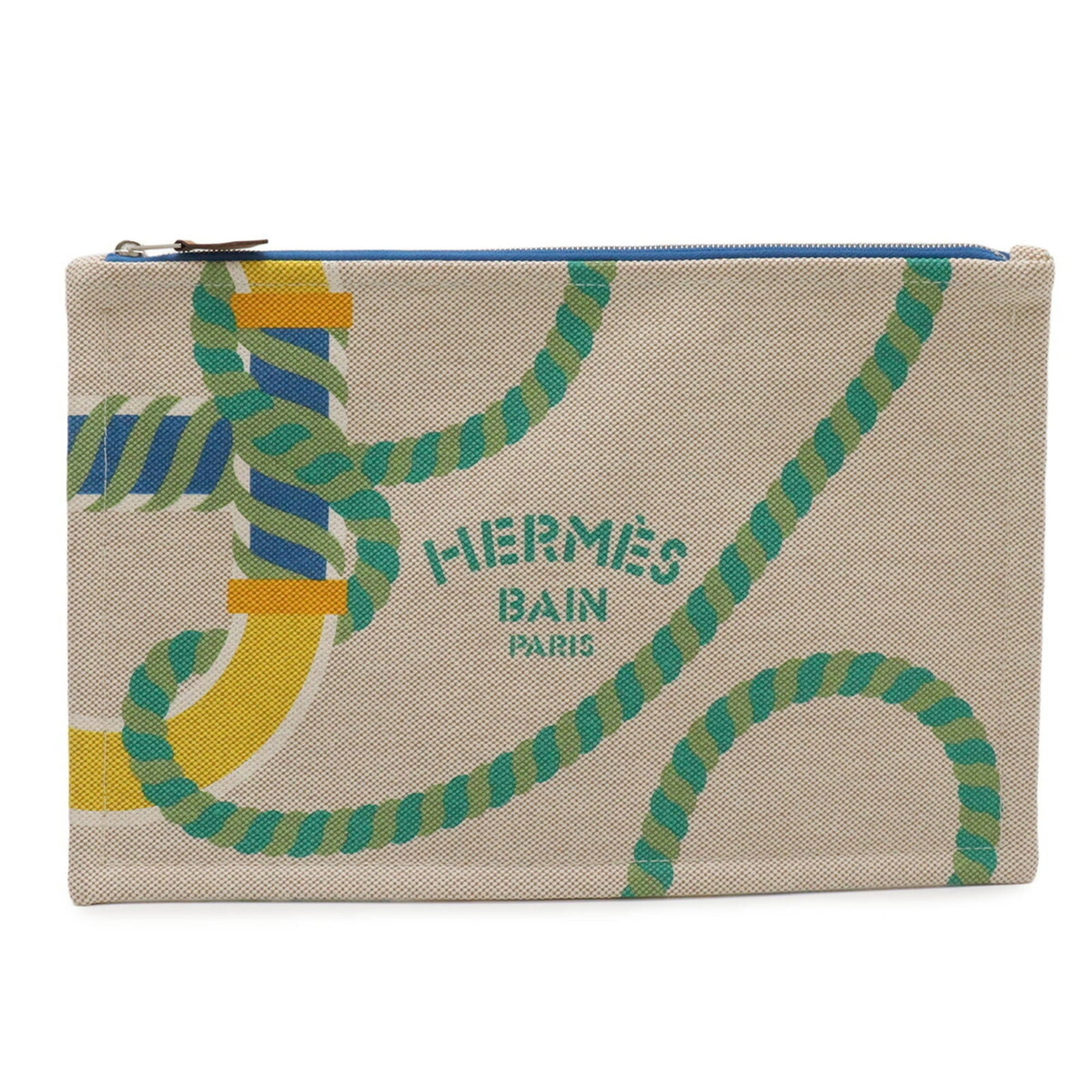 Cotton Leather Pouch Clutch Bag Hermes: Cotton Leather Pouch Clutch Bag Hermes Cotton and leather come together in this vibrant multi-color clutch bag from Hermes, measuring 19cm x 29cm. The unique blend of materials adds a touch of